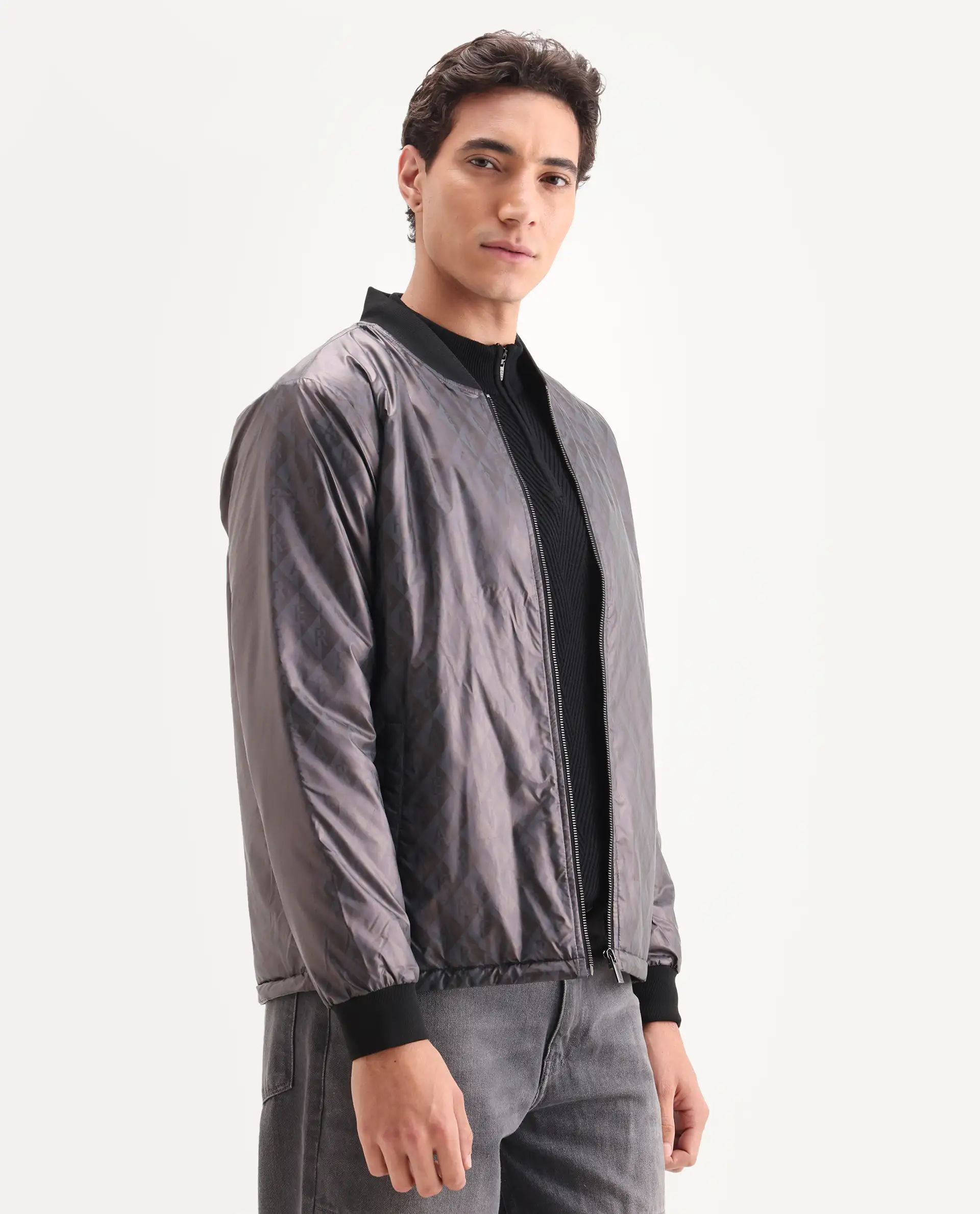 Rare Rabbit Men's Arteo Navy Polyester Printed Regular Fit Full Sleeve Ribbed Collar Jacket - Image 6