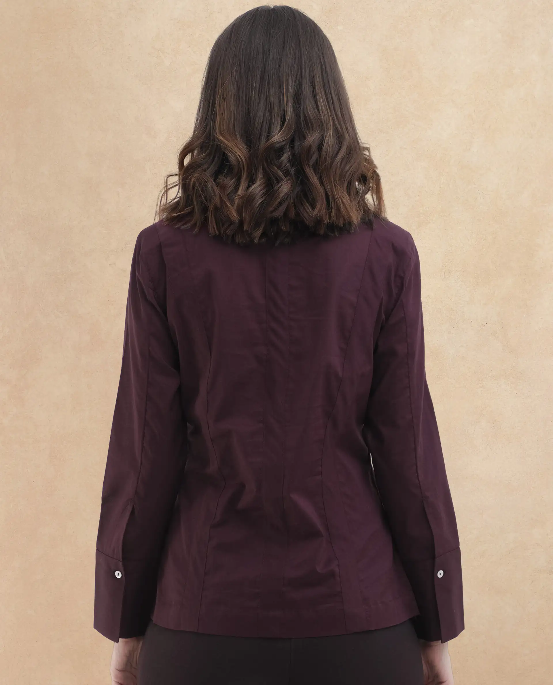 Rareism Women's Arthur Dark Purple Cotton Drop Collar Plain Cuffed Sleeve Regular Fit Shirt - Image 7