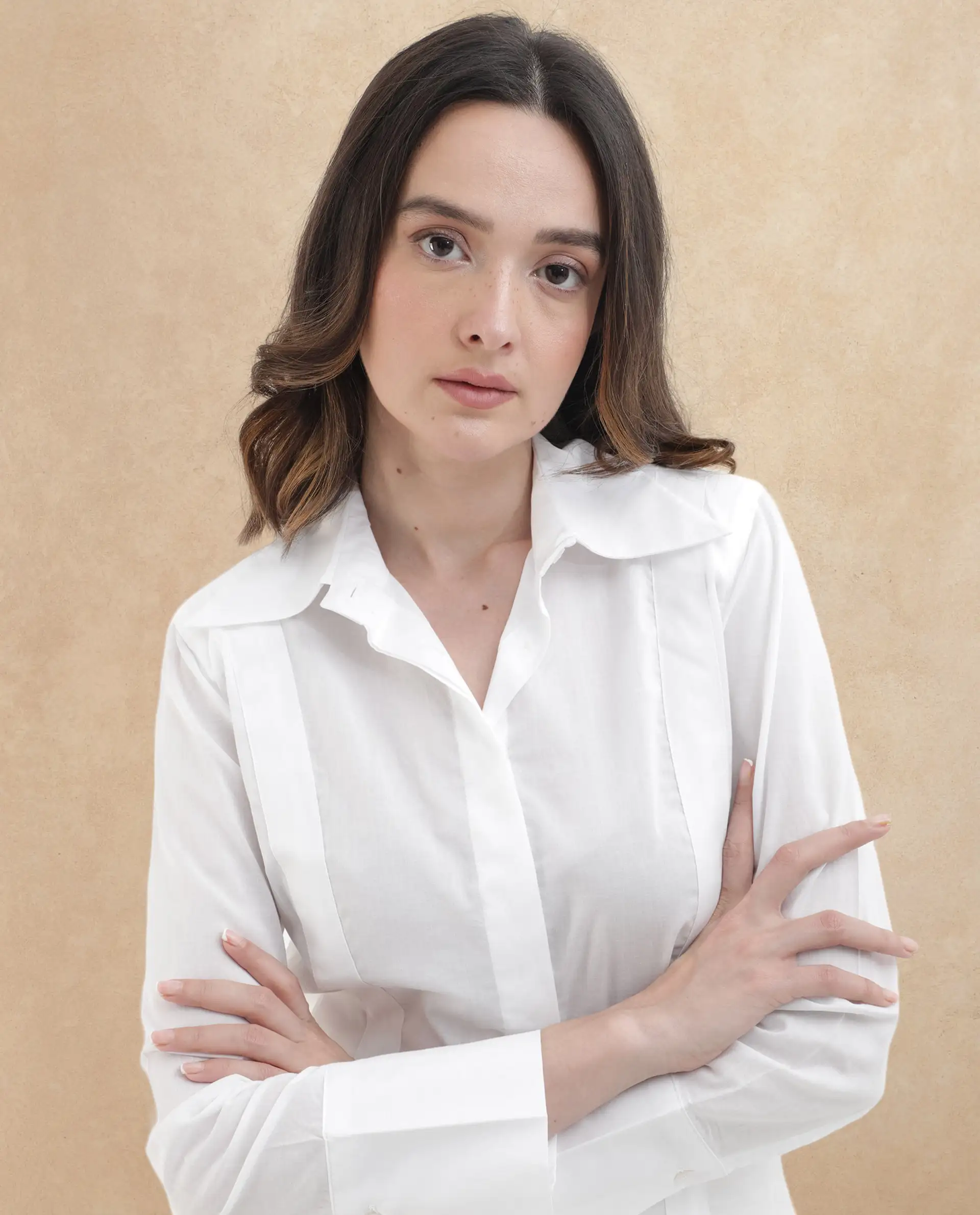 Rareism Women's Arthur White Cotton Drop Collar Plain Cuffed Sleeve Regular Fit Shirt - Image 2
