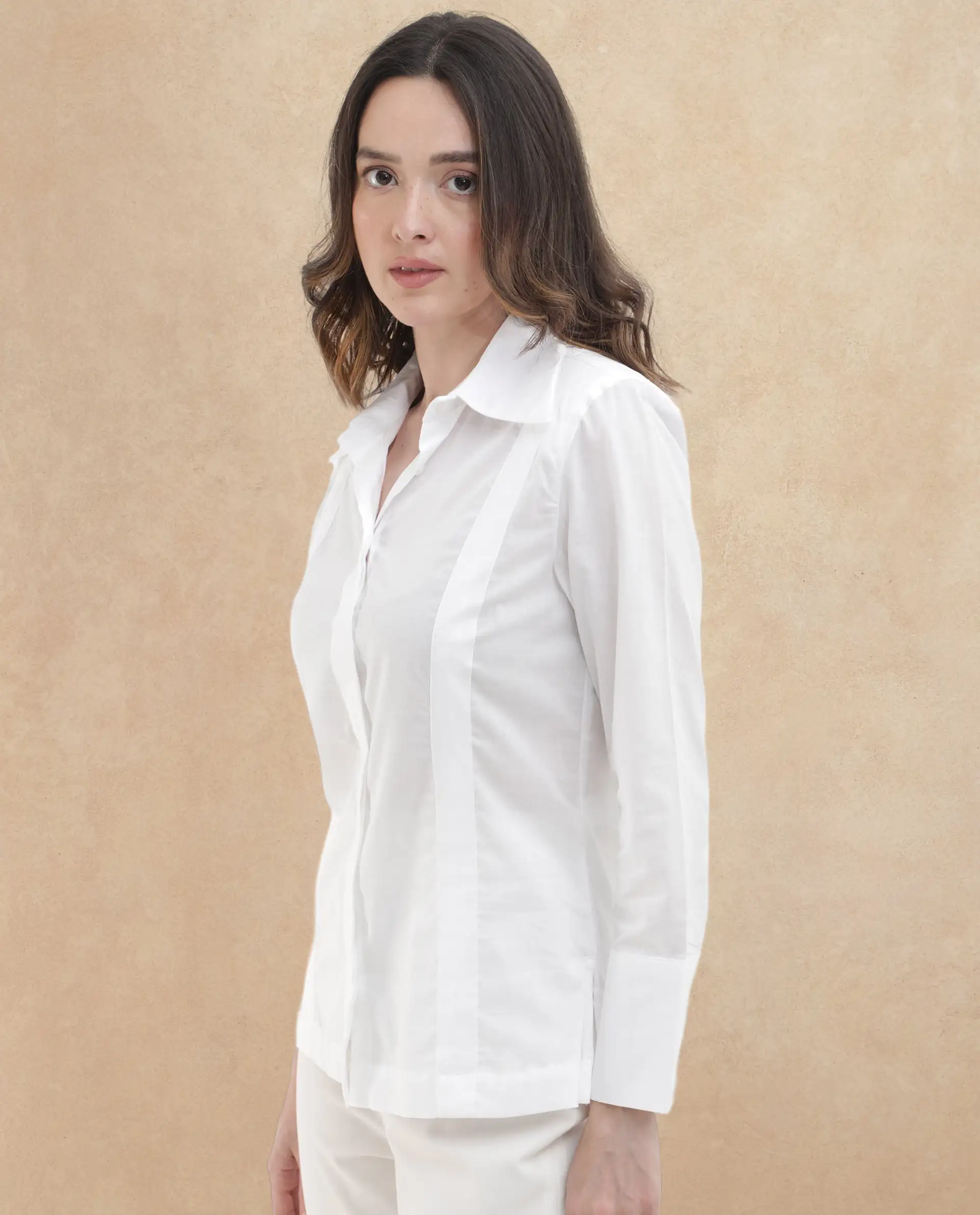Rareism Women's Arthur White Cotton Drop Collar Plain Cuffed Sleeve Regular Fit Shirt - Image 4