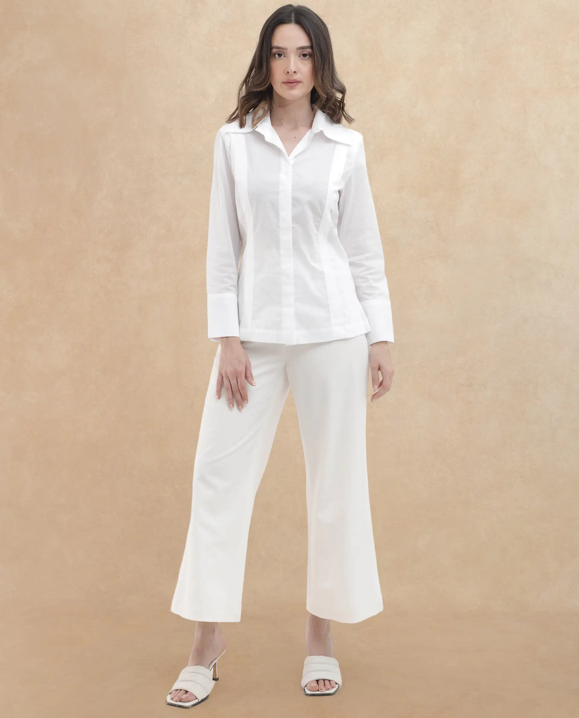 Rareism Women's Arthur White Cotton Drop Collar Plain Cuffed Sleeve Regular Fit Shirt - Image 5