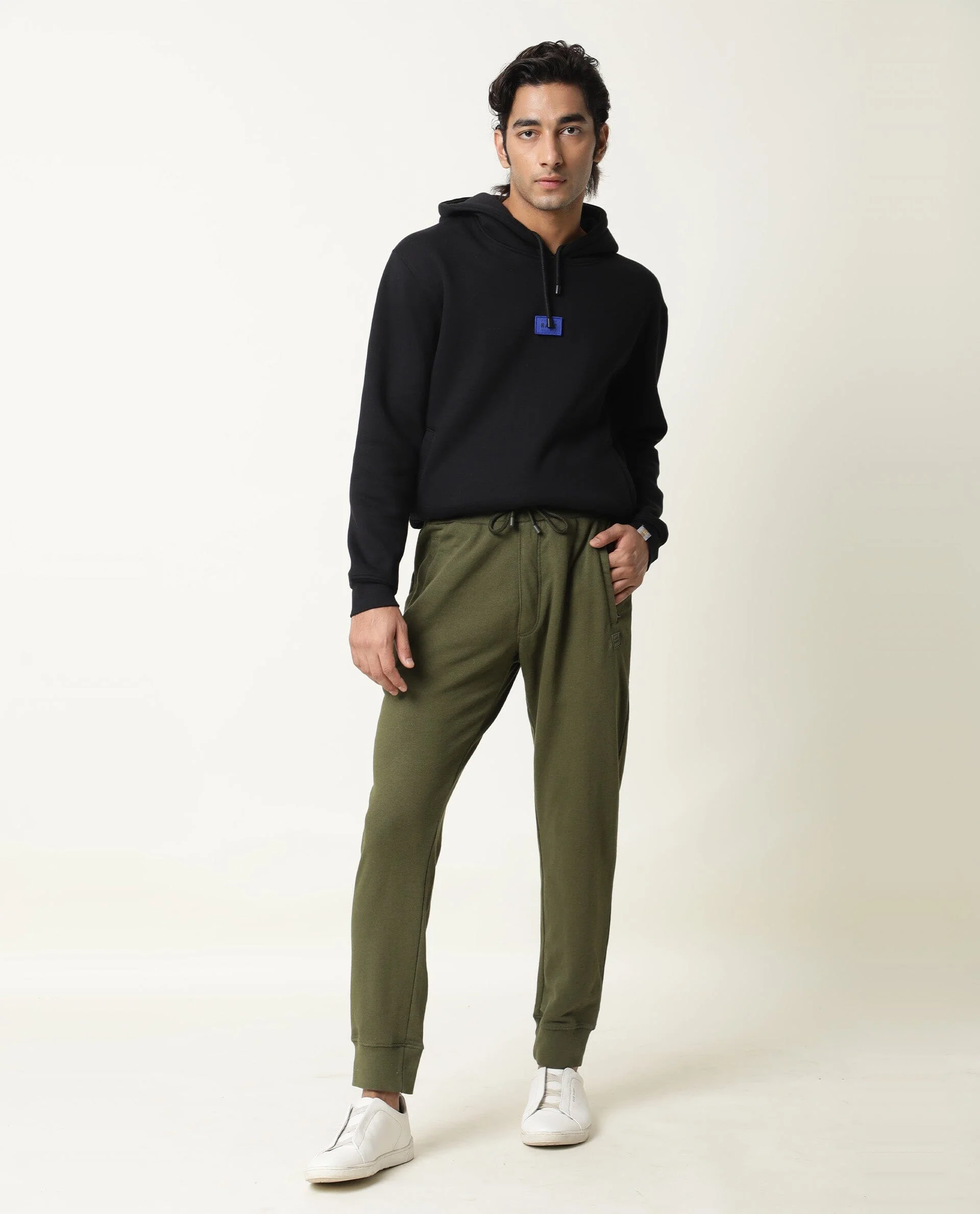 Rare Rabbit Men's Artic Olive Cotton Slim Fit Track Pant