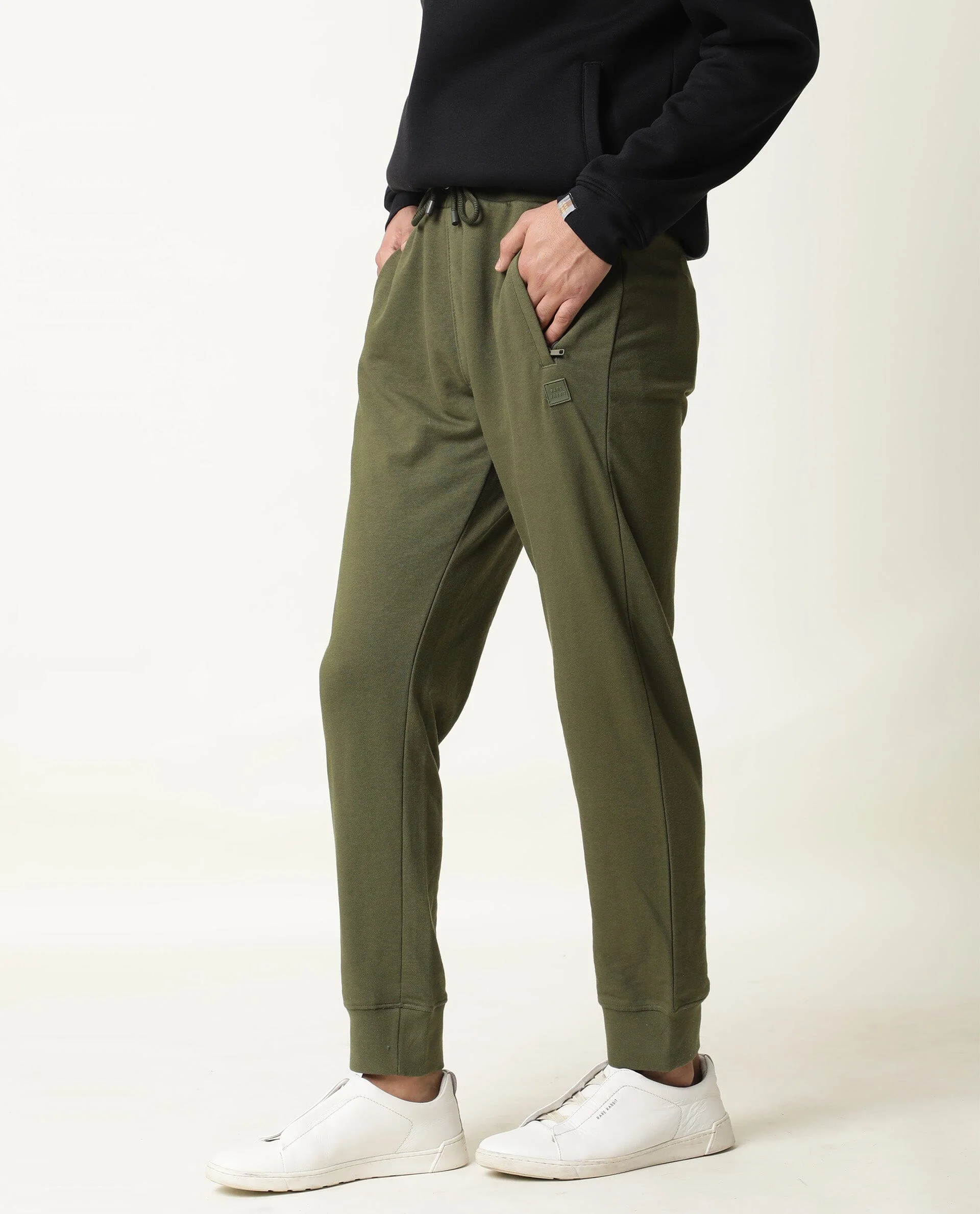 Rare Rabbit Men's Artic Olive Cotton Slim Fit Track Pant - Image 2