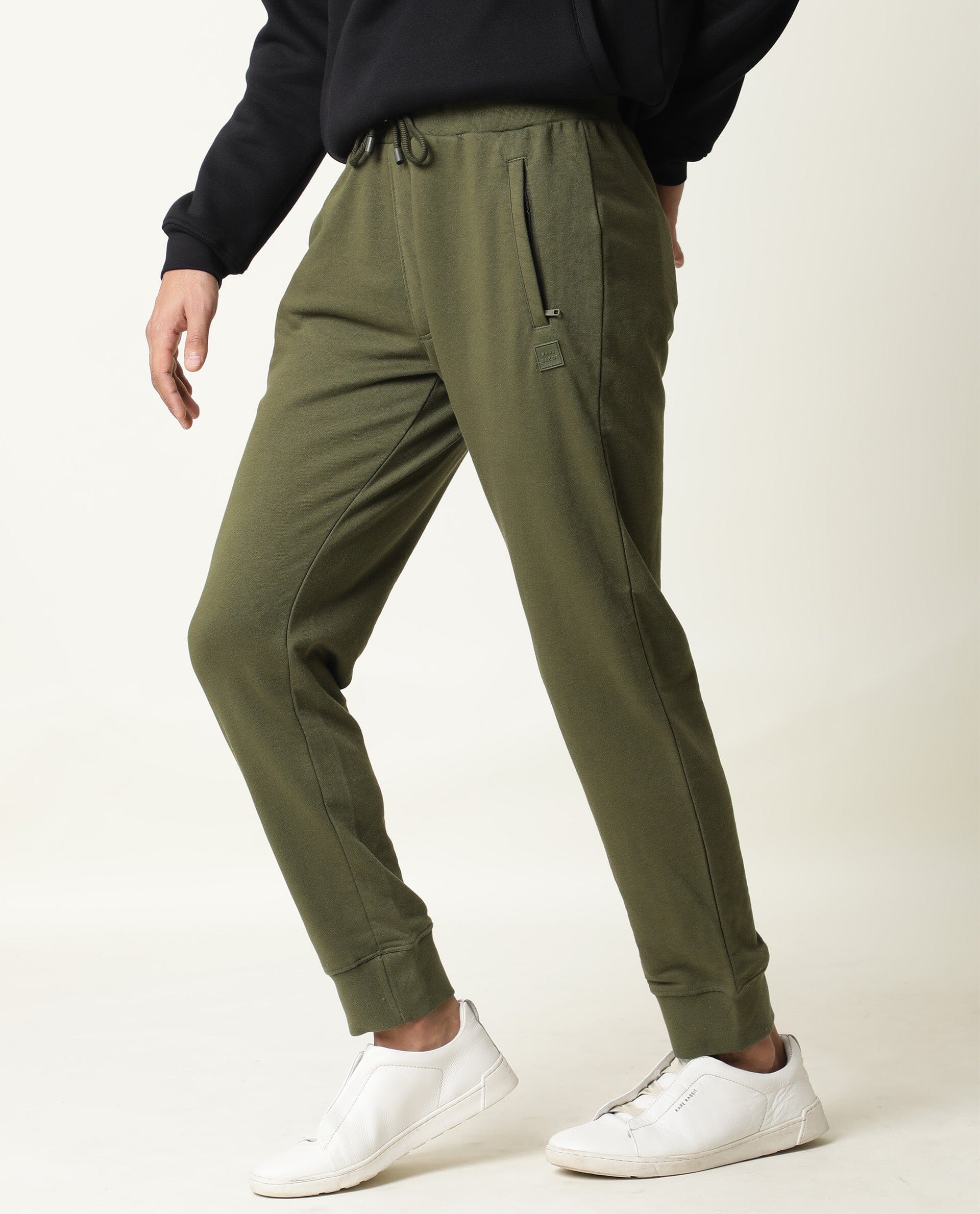 Rare Rabbit Men's Artic Olive Cotton Slim Fit Track Pant - Image 3