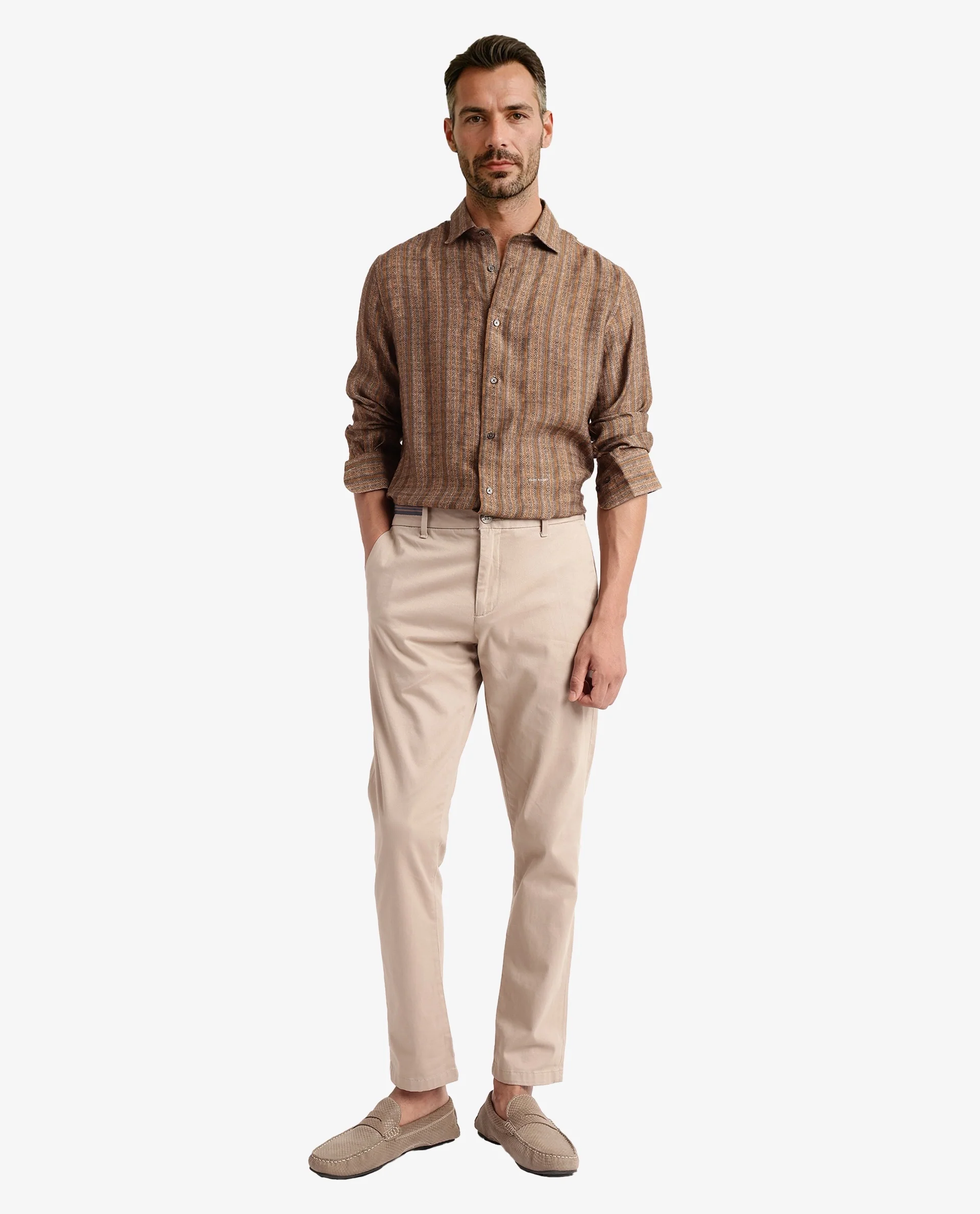 Rare Rabbit Men's Artico Mustard Cotton Blend Decorative Print Regular Fit Full Sleeve Collared Shirt - Image 3