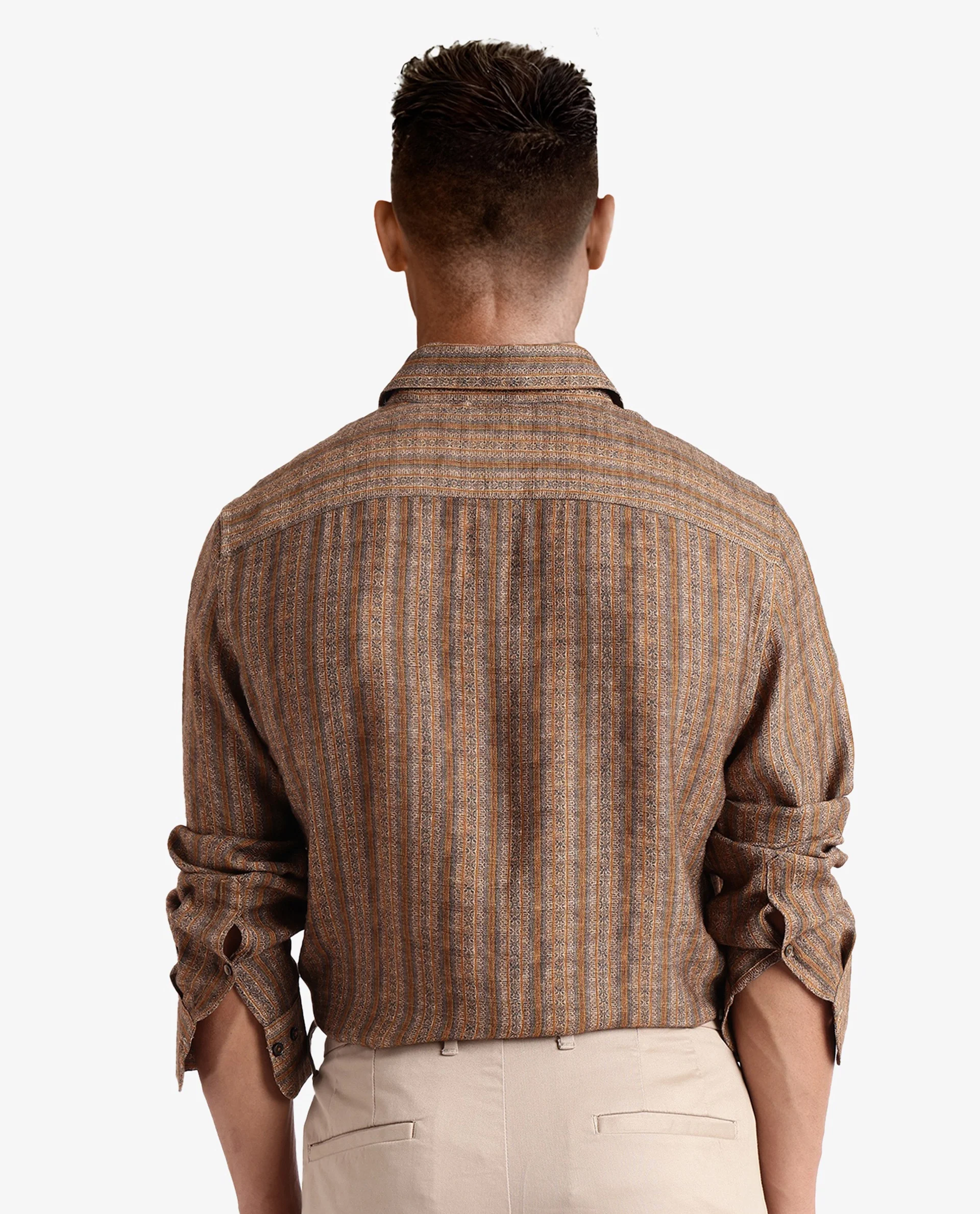 Rare Rabbit Men's Artico Mustard Cotton Blend Decorative Print Regular Fit Full Sleeve Collared Shirt - Image 4