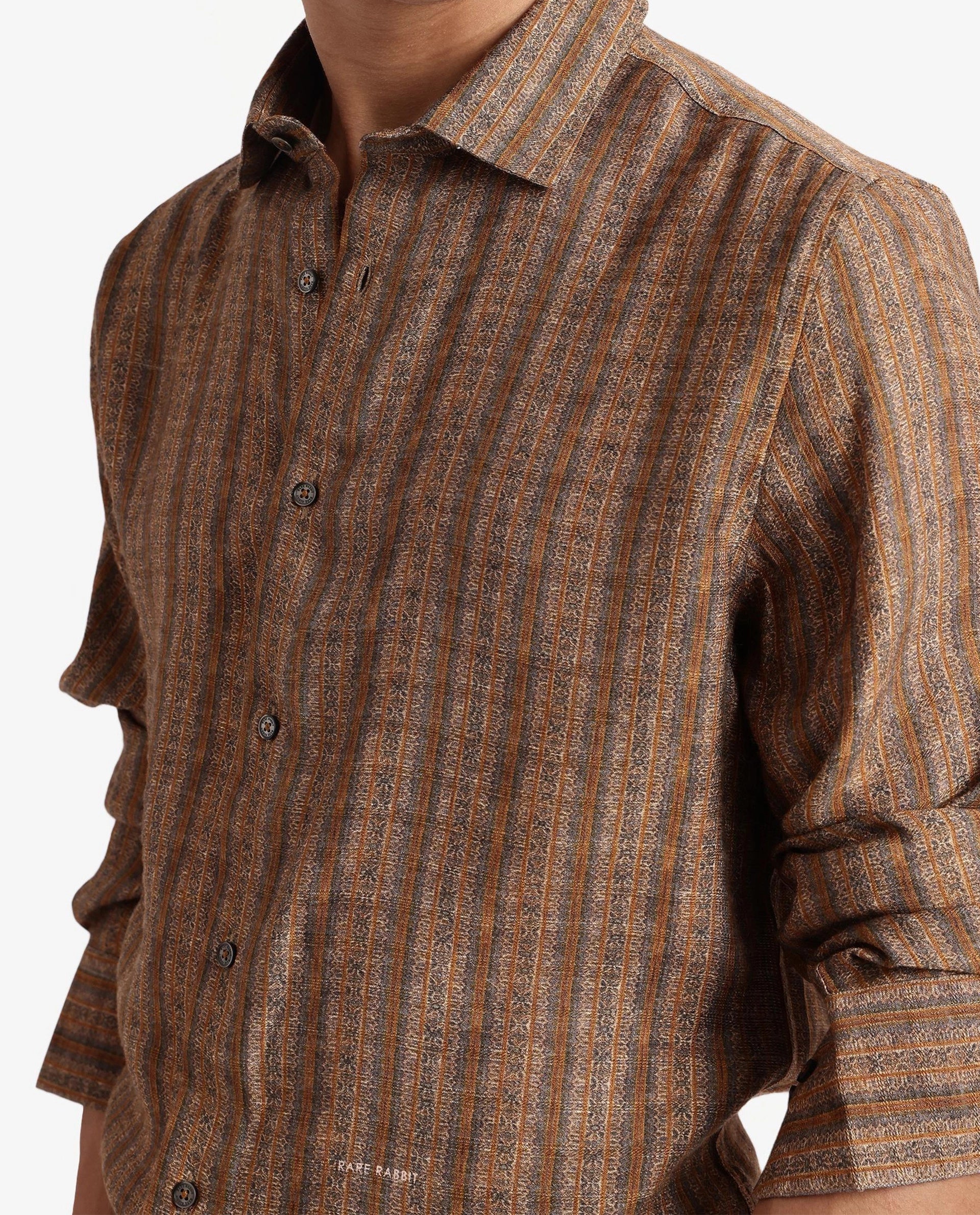 Rare Rabbit Men's Artico Mustard Cotton Blend Decorative Print Regular Fit Full Sleeve Collared Shirt - Image 8