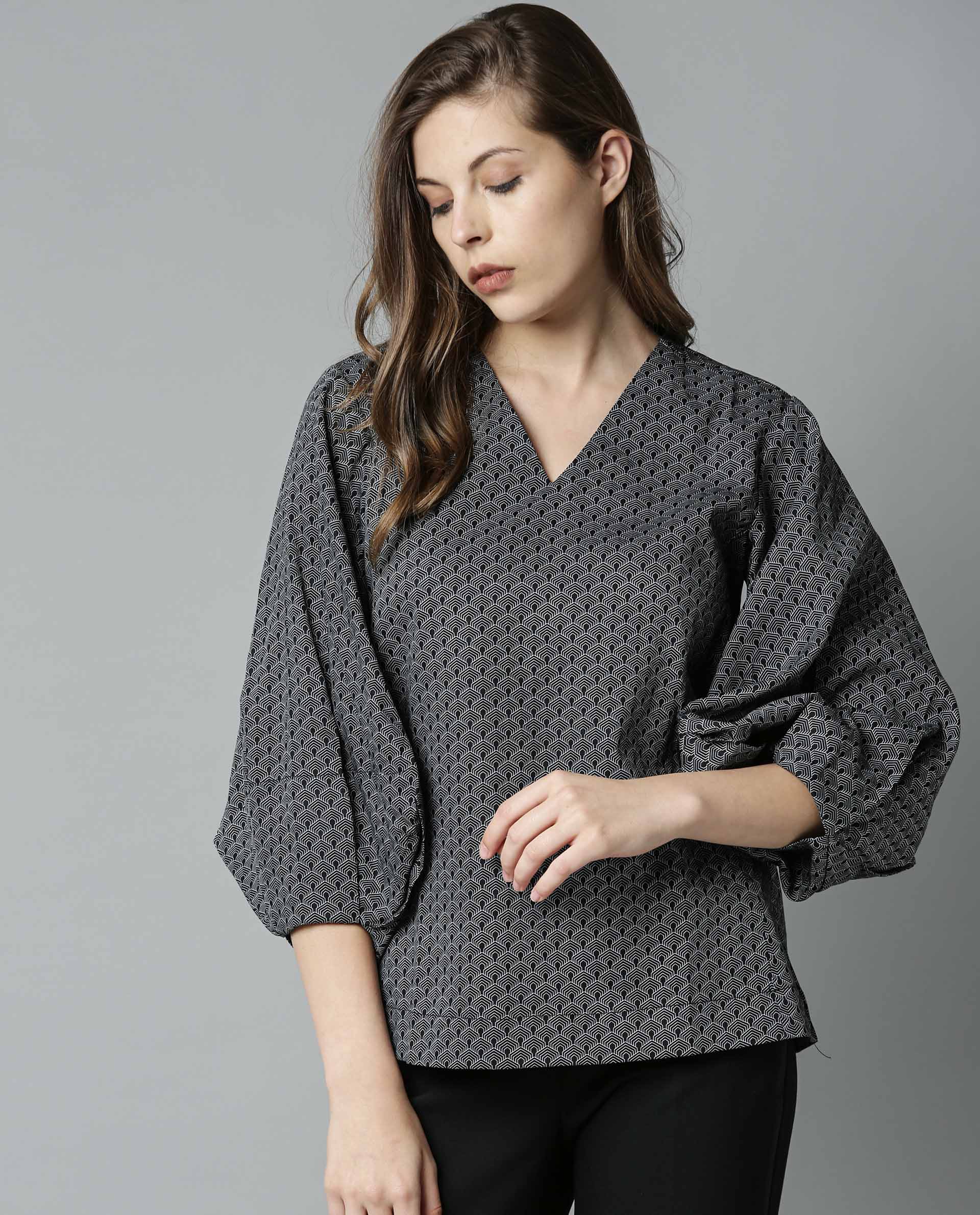 Rareism Women Artsy Black Top Full Sleeves Printed - Image 5