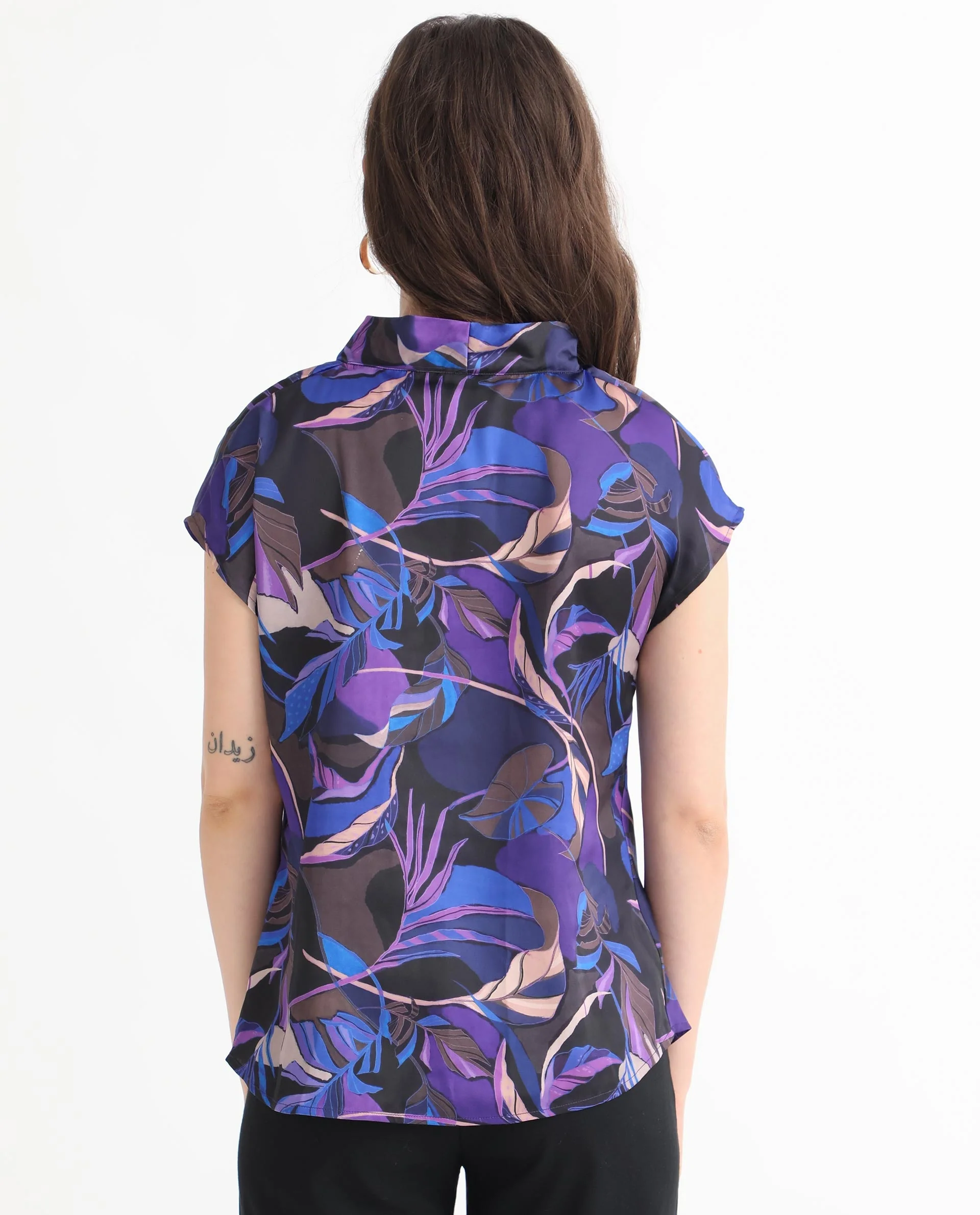 Rareism Women's Arturo Dark Blue Polyester Cowl Neck Floral Print Extended Sleeves Regular Fit Top - Image 9