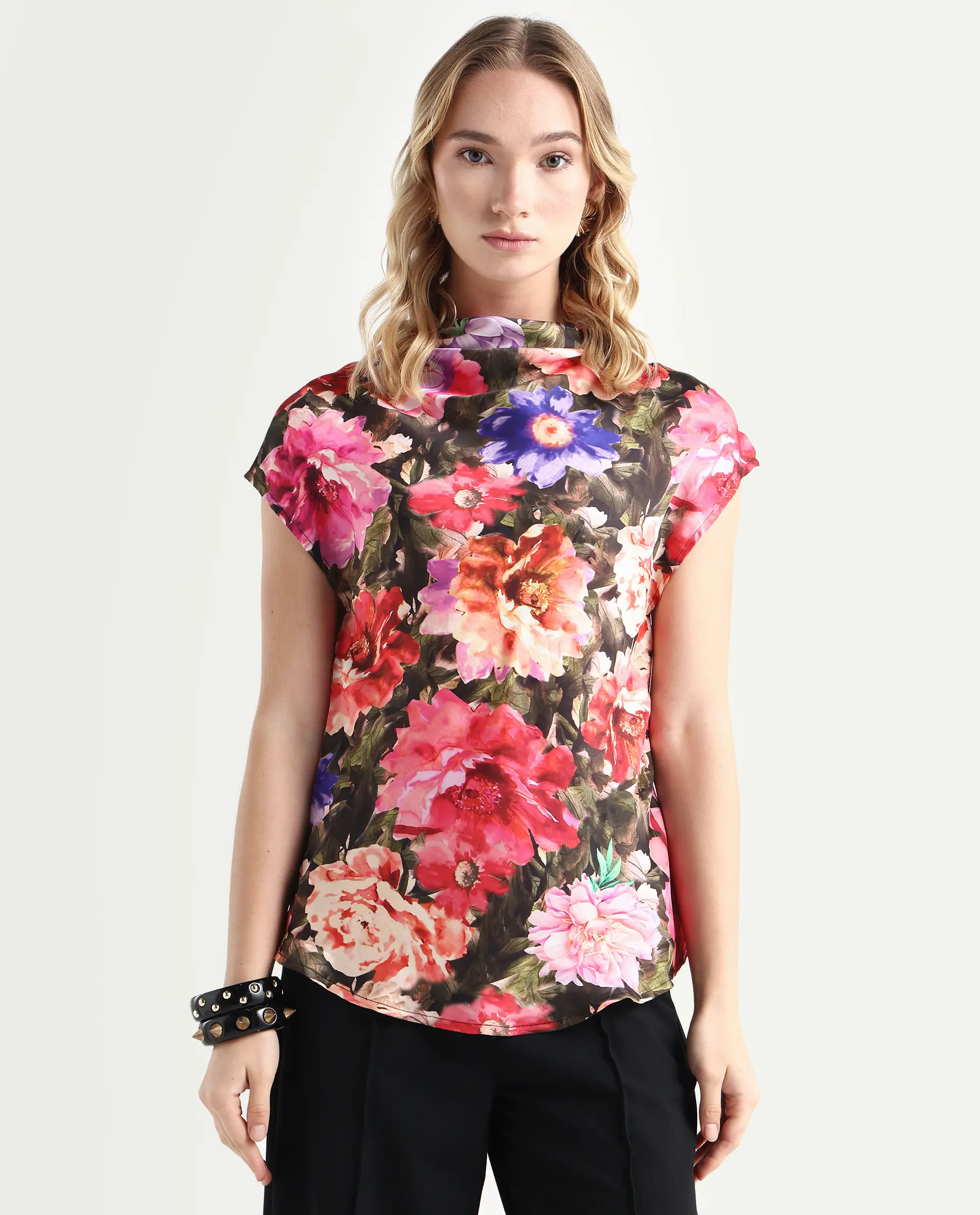 Rareism Women's Arturo Multi Polyester Cowl Neck Floral Print Extended Sleeves Regular Fit Top - Image 3