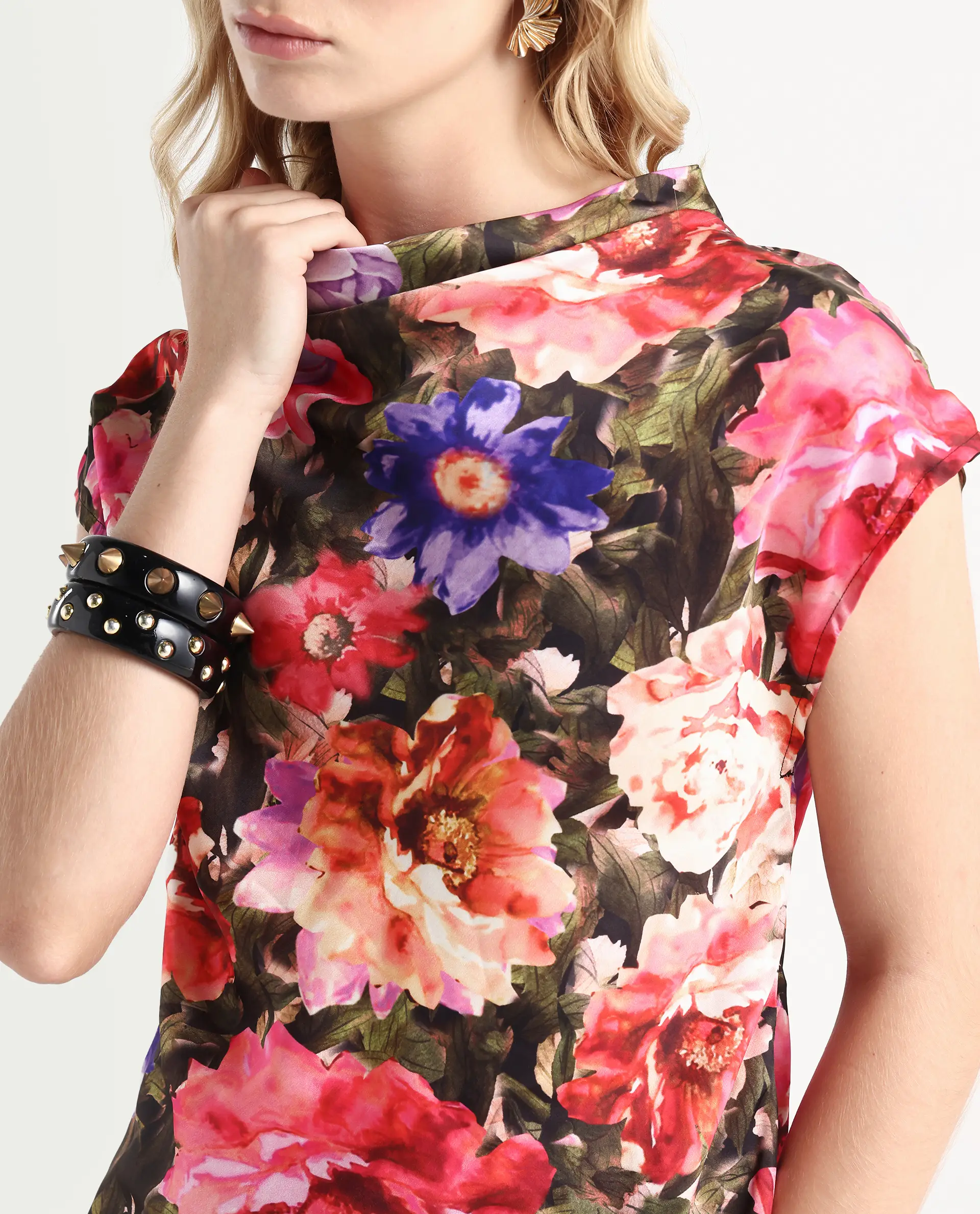Rareism Women's Arturo Multi Polyester Cowl Neck Floral Print Extended Sleeves Regular Fit Top - Image 4