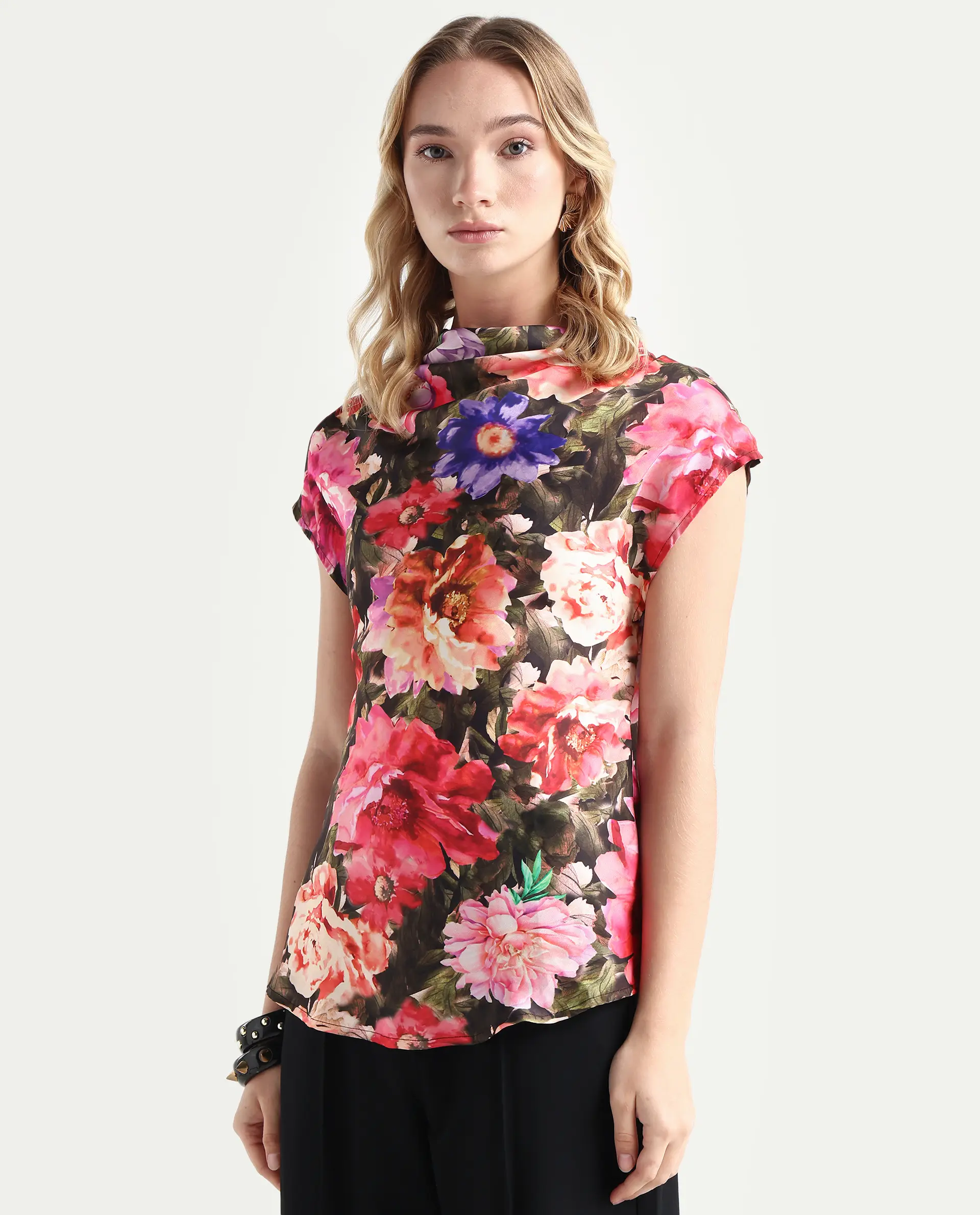 Rareism Women's Arturo Multi Polyester Cowl Neck Floral Print Extended Sleeves Regular Fit Top - Image 5