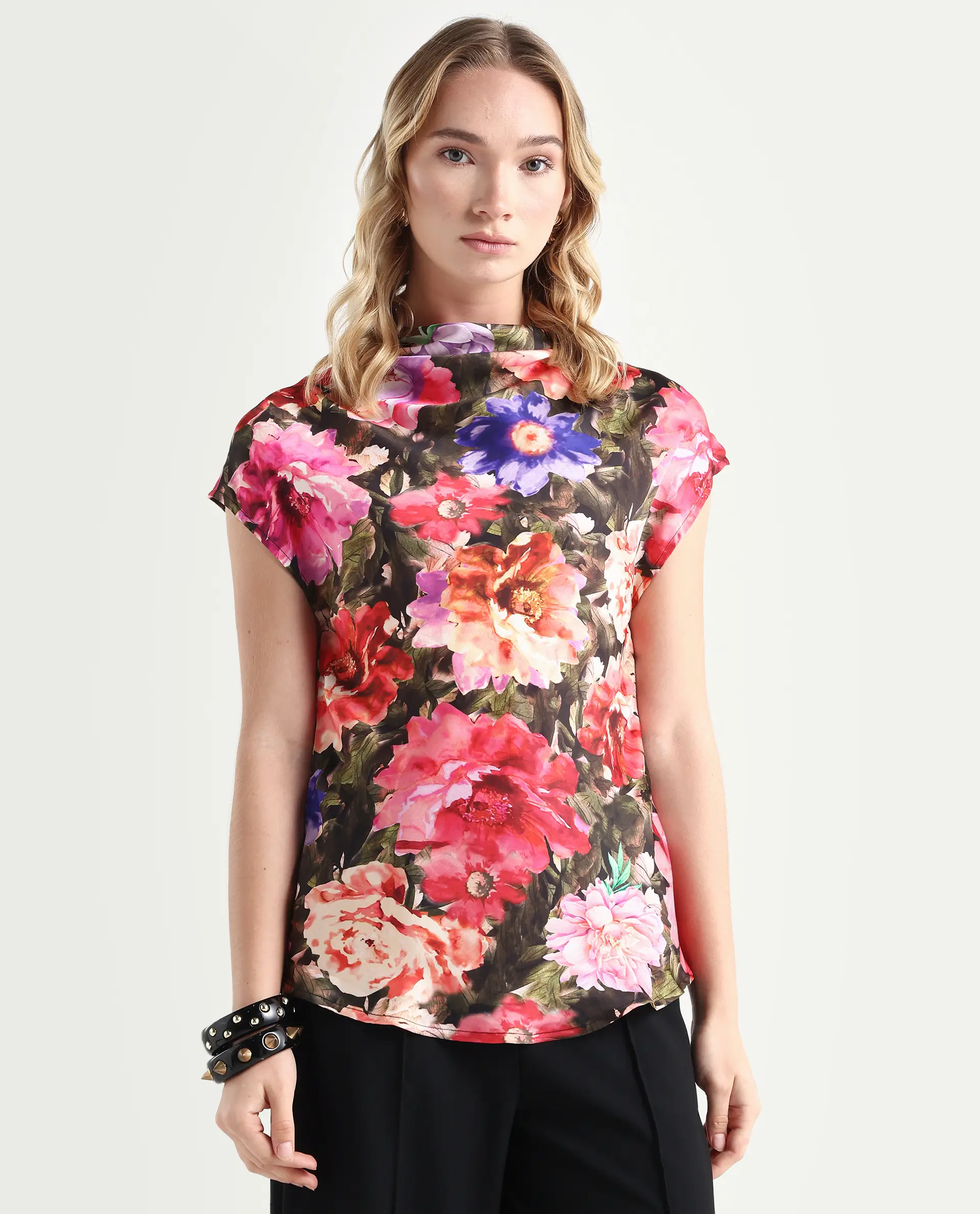 Rareism Women's Arturo Multi Polyester Cowl Neck Floral Print Extended Sleeves Regular Fit Top - Image 6