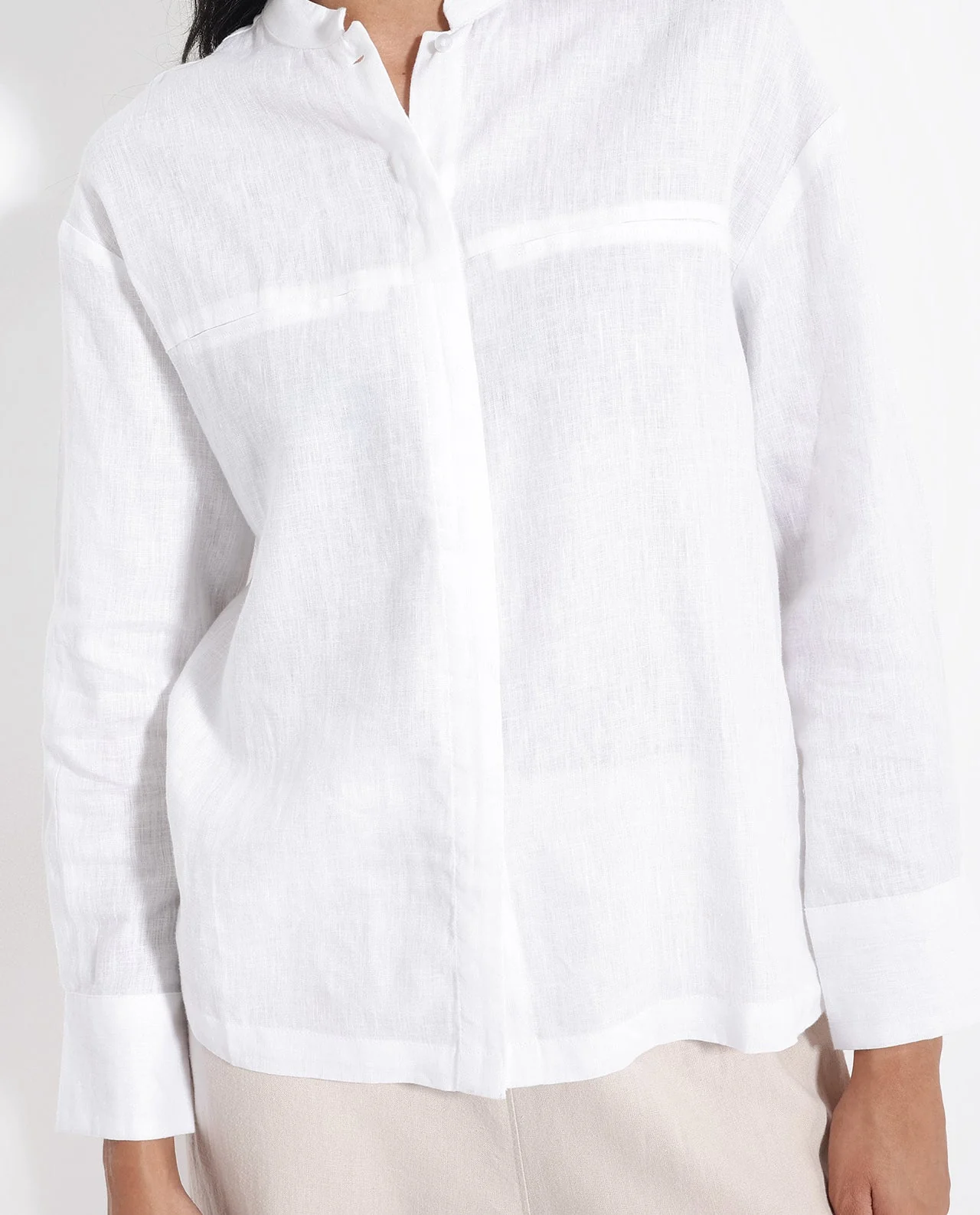 Rareism Women's Aruba White Cotton Linen Drop Collar Plain Cuffed Sleeve Regular Fit Shirt - Image 2