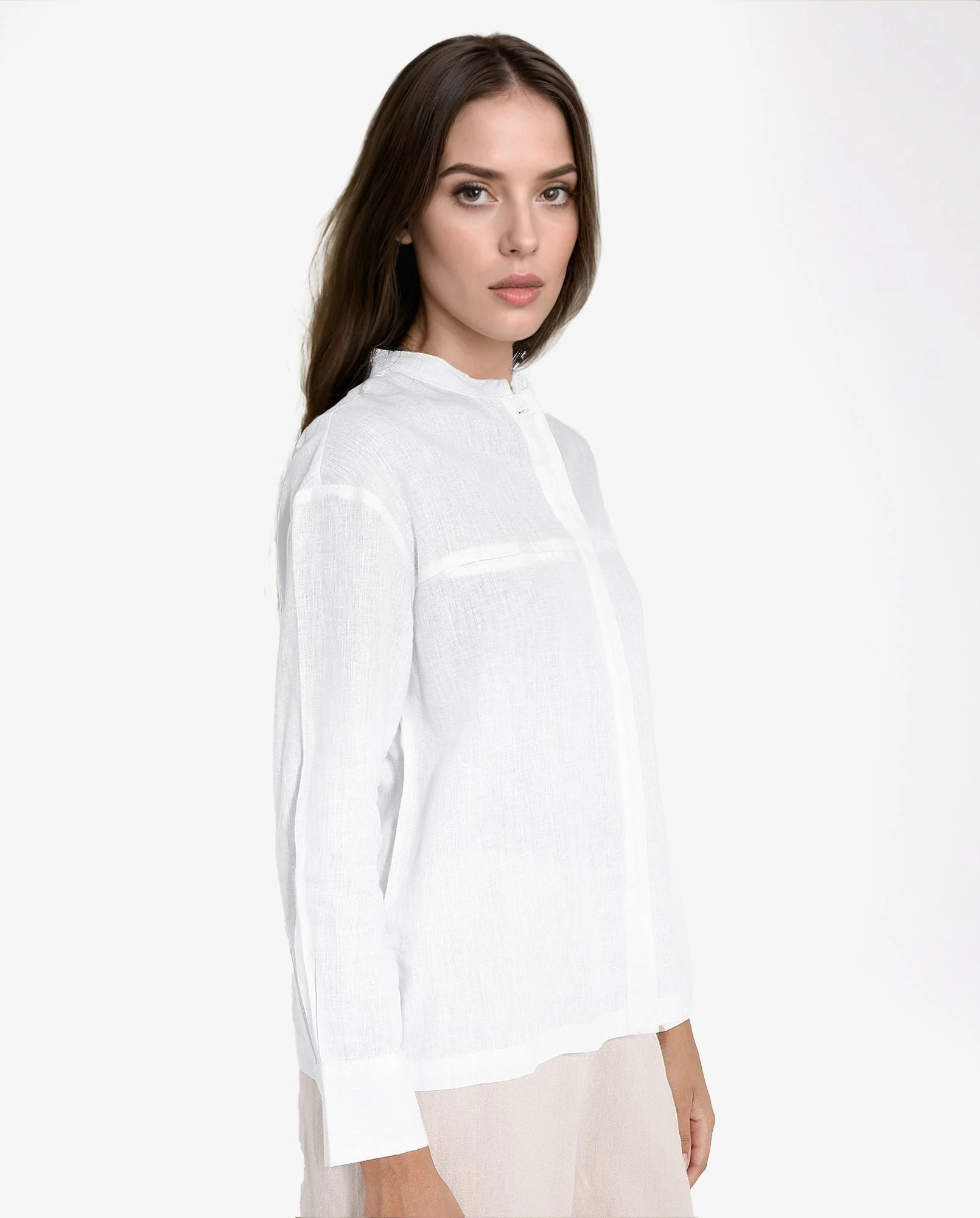 Rareism Women's Aruba White Cotton Linen Drop Collar Plain Cuffed Sleeve Regular Fit Shirt - Image 4