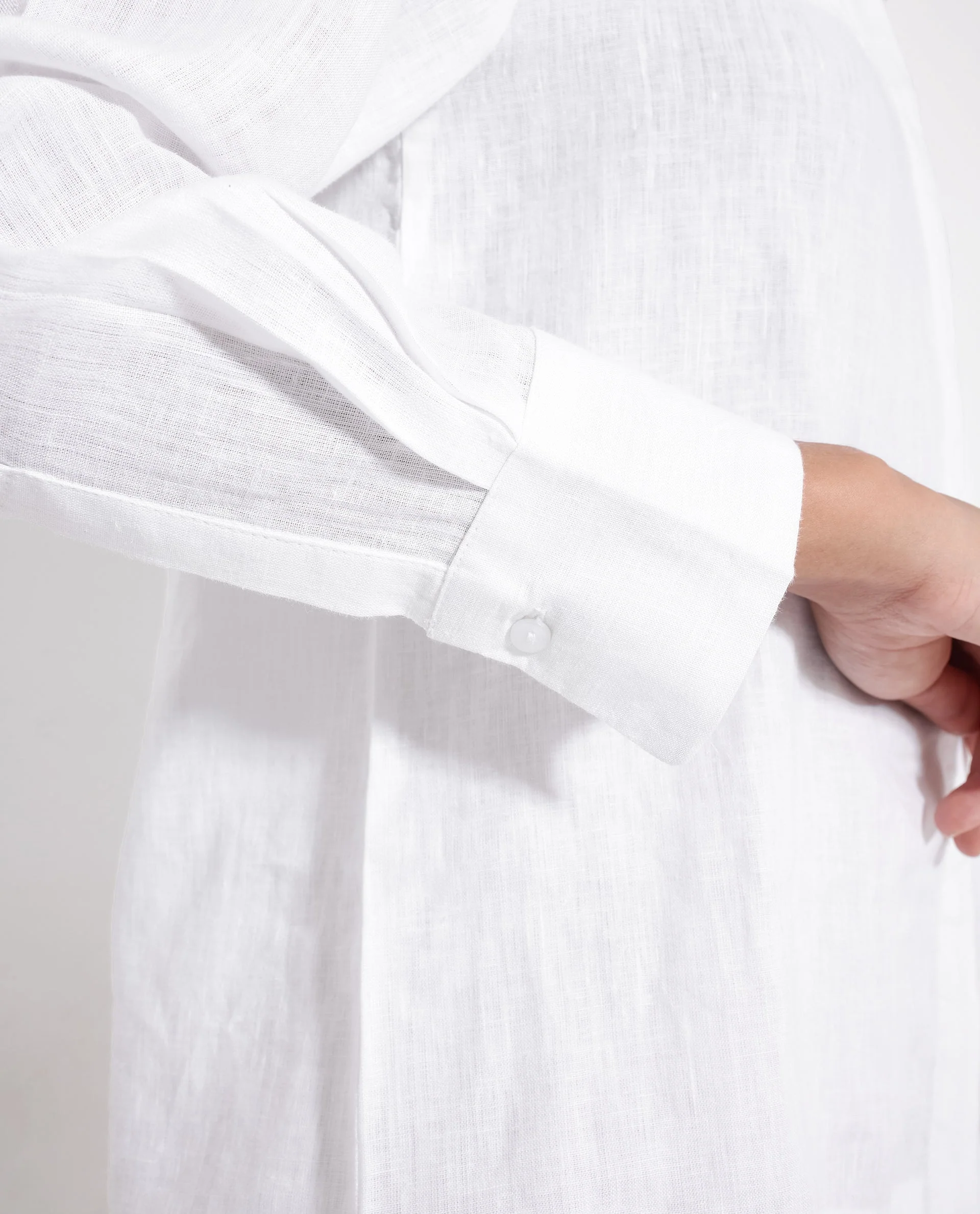 Rareism Women's Aruba White Cotton Linen Drop Collar Plain Cuffed Sleeve Regular Fit Shirt - Image 6