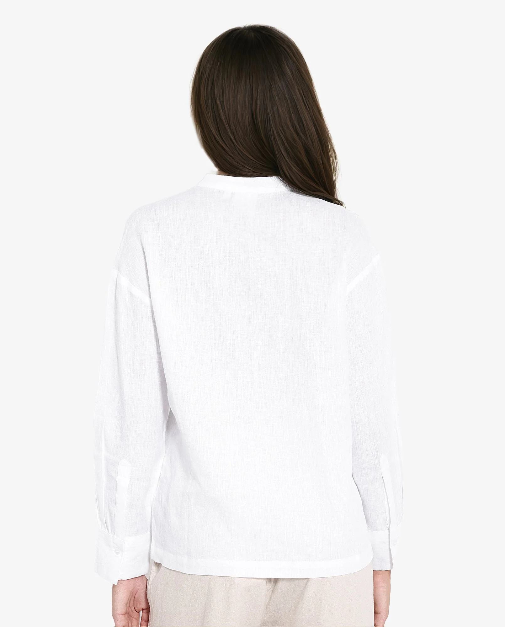 Rareism Women's Aruba White Cotton Linen Drop Collar Plain Cuffed Sleeve Regular Fit Shirt - Image 7