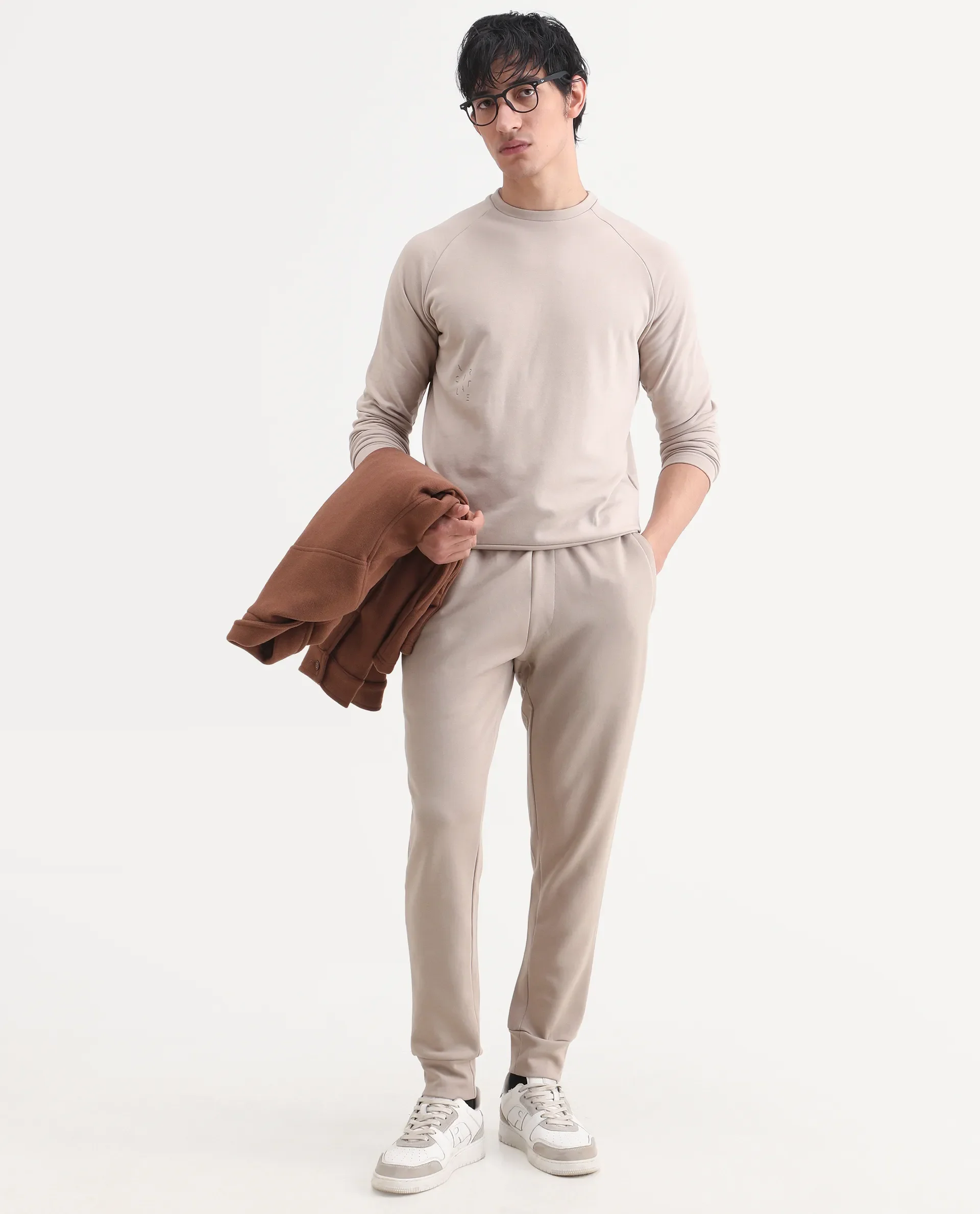 Rare Rabbit Articale Men's Arum Sand Beige Cotton Fabric Full Sleeves Solid Sweatshirt - Image 2