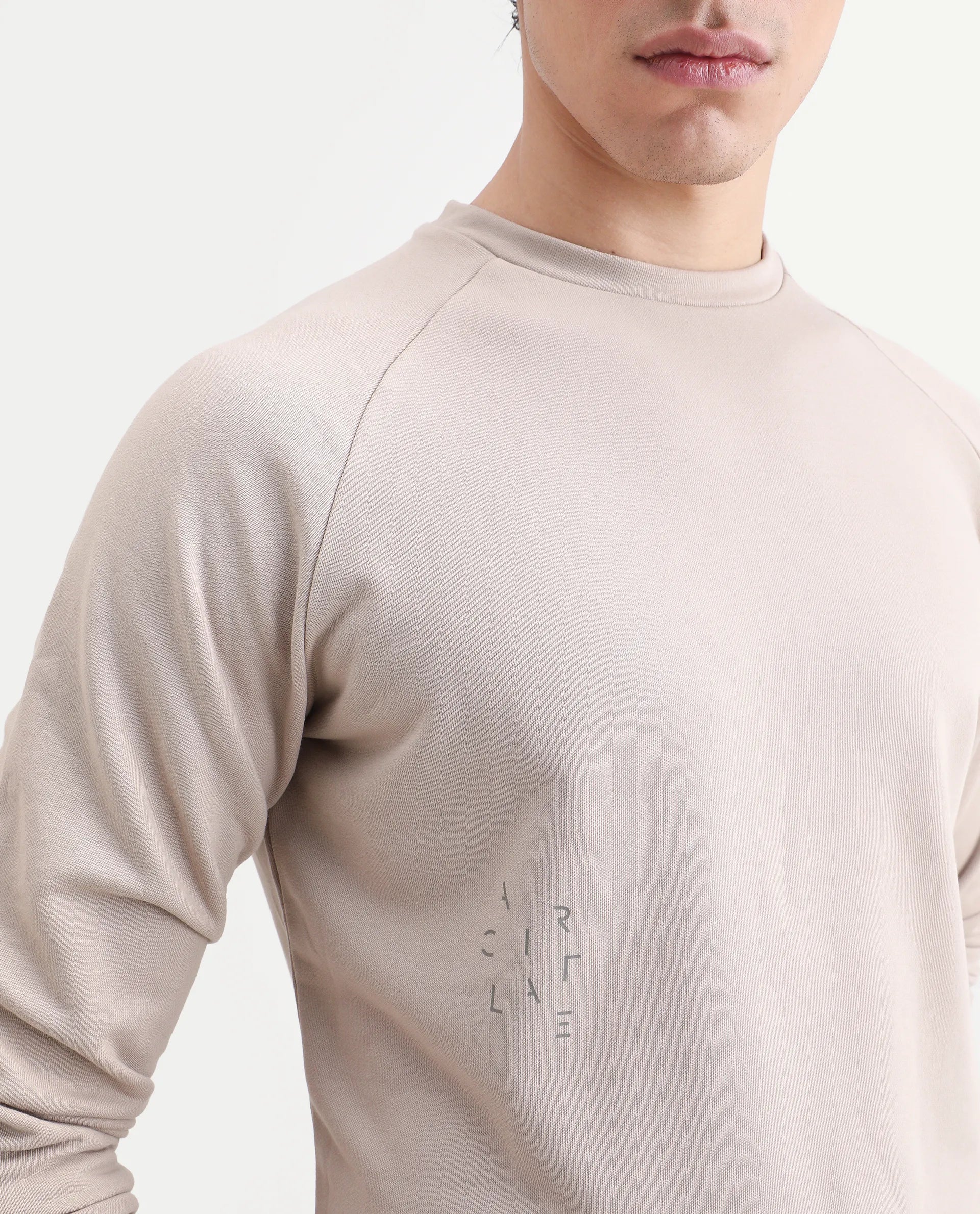 Rare Rabbit Articale Men's Arum Sand Beige Cotton Fabric Full Sleeves Solid Sweatshirt - Image 3