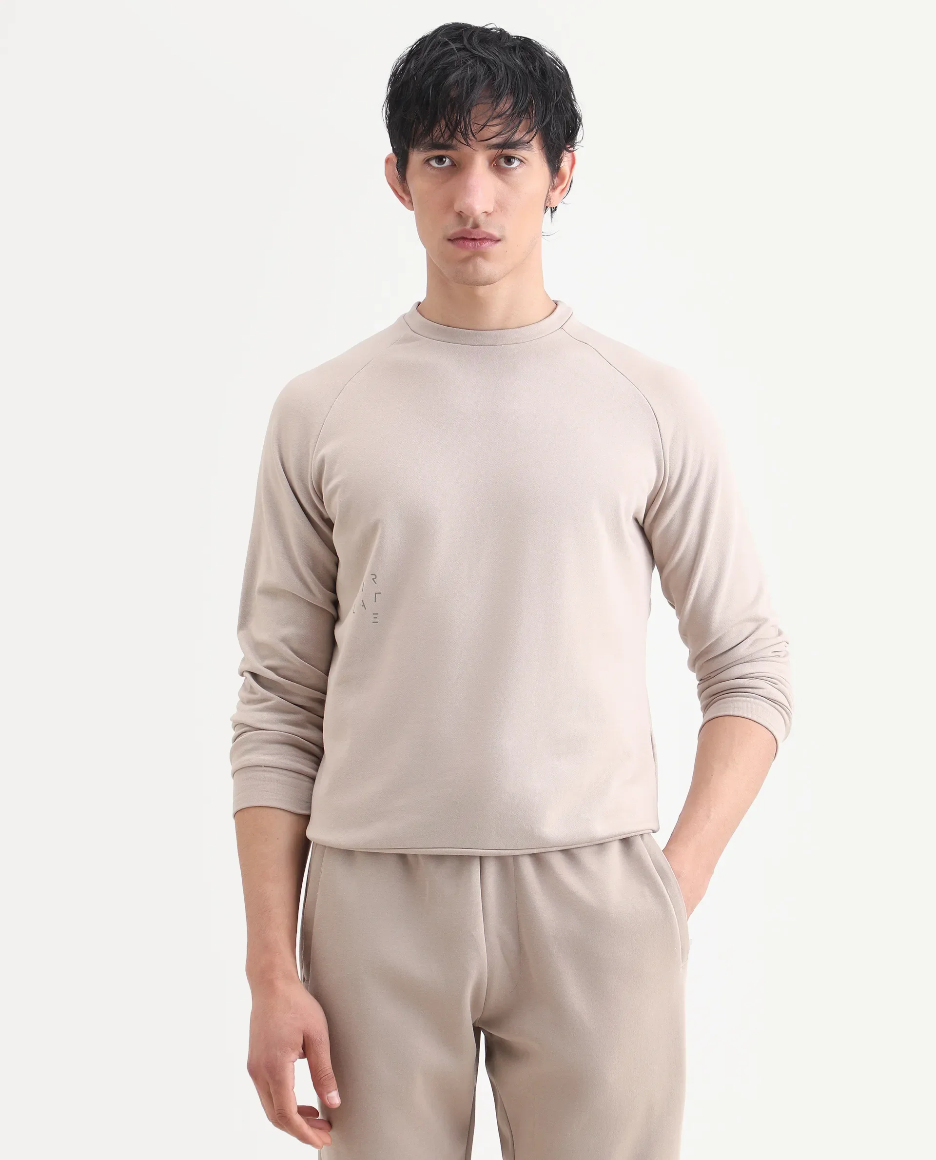 Rare Rabbit Articale Men's Arum Sand Beige Cotton Fabric Full Sleeves Solid Sweatshirt - Image 4