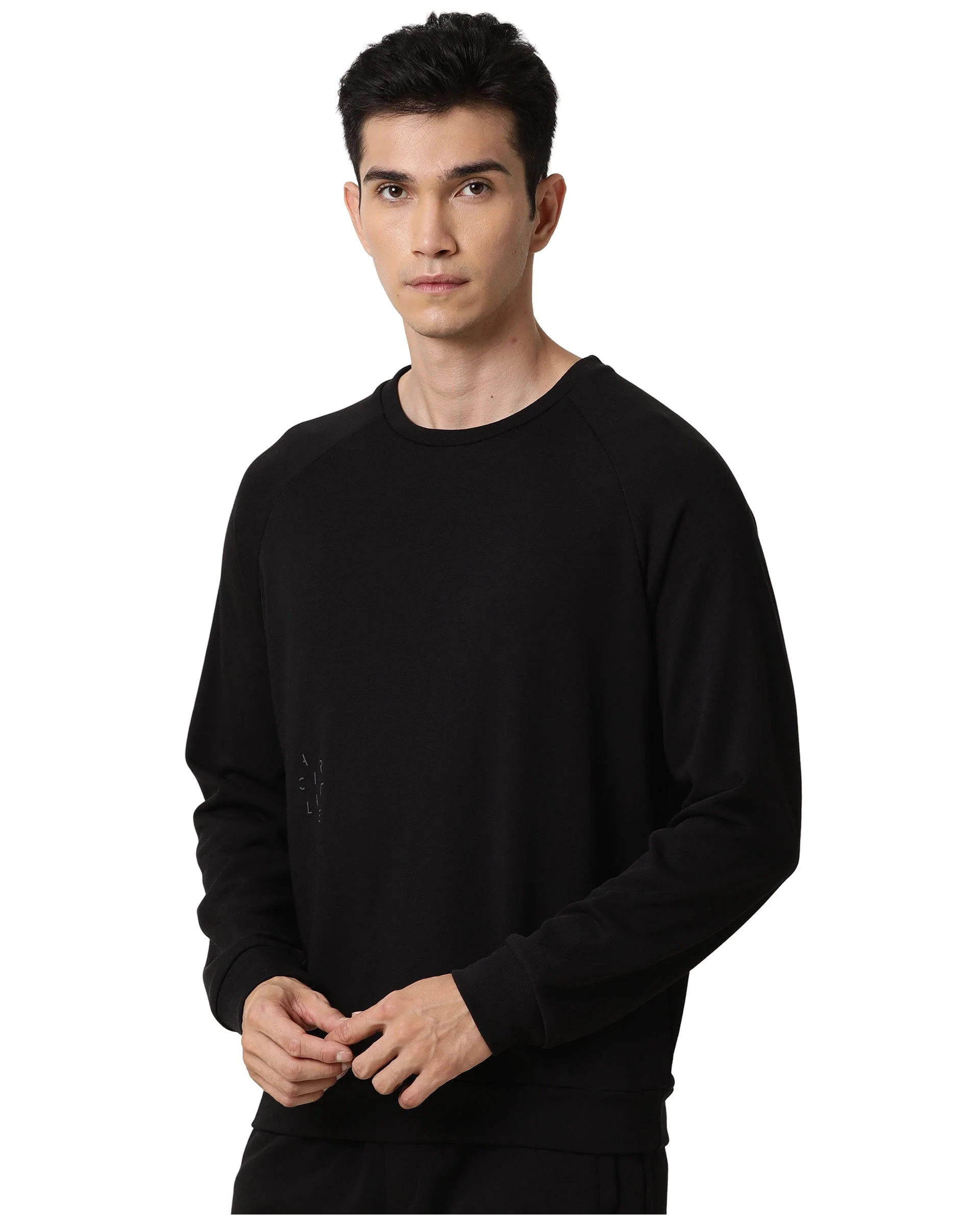 Rare Rabbit Articale Men's Arum Double Black Cotton Fabric Full Sleeves Solid Sweatshirt - Image 4