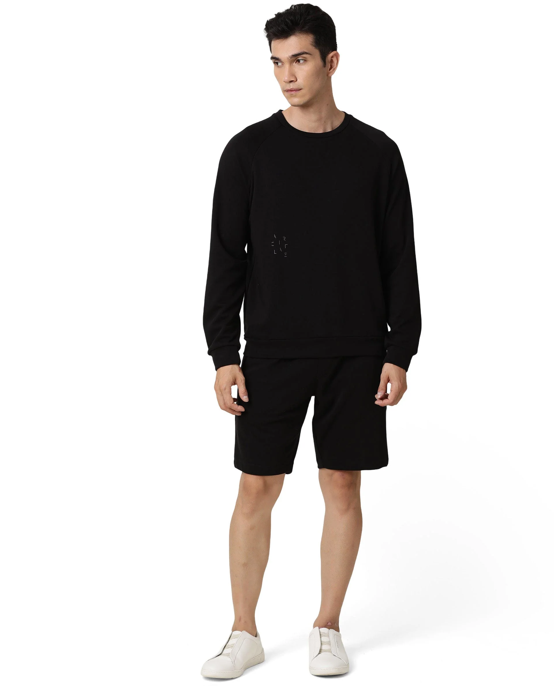 Rare Rabbit Articale Men's Arum Double Black Cotton Fabric Full Sleeves Solid Sweatshirt - Image 5