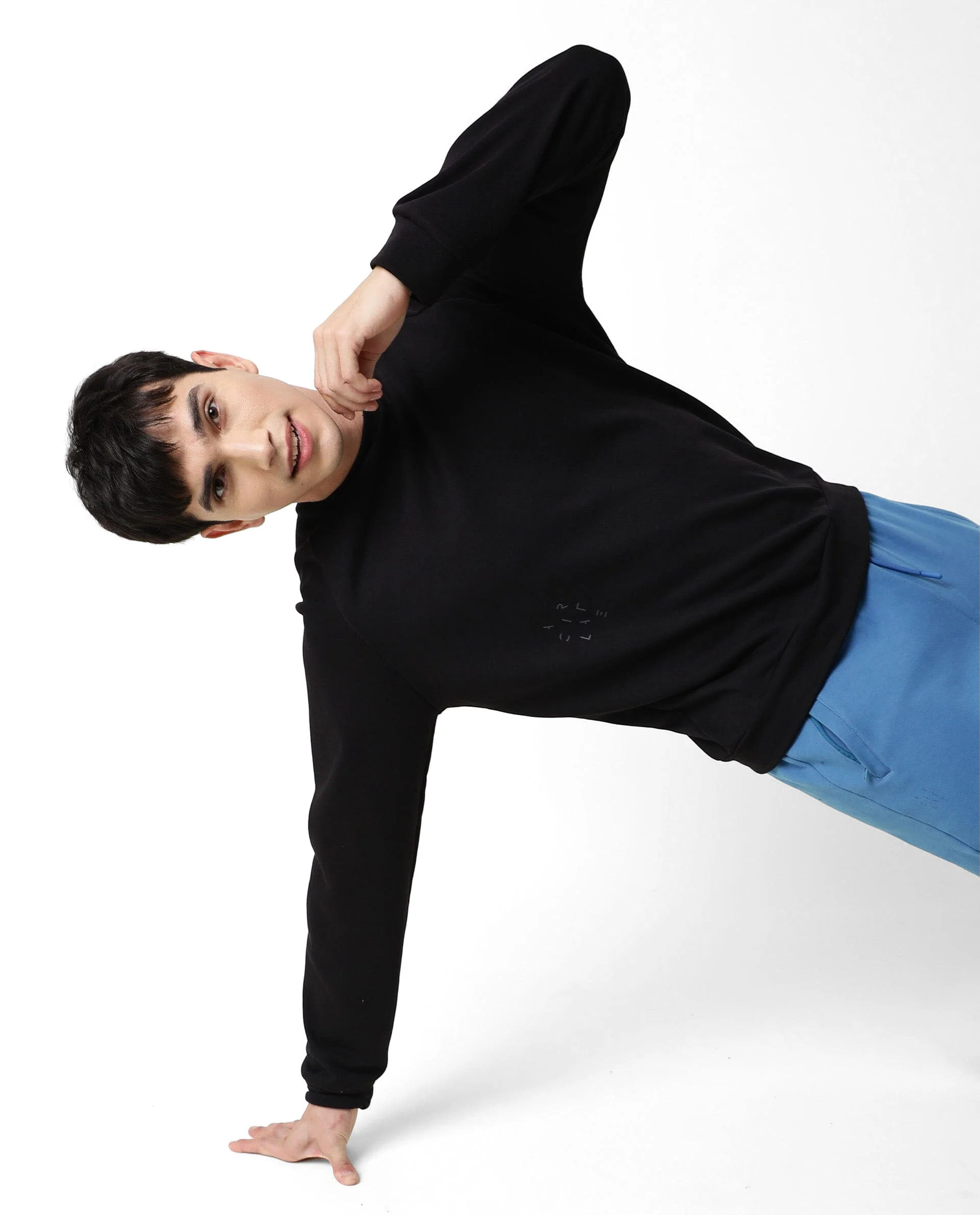 Rare Rabbit Articale Men's Arum Double Black Cotton Fabric Full Sleeves Solid Sweatshirt - Image 8