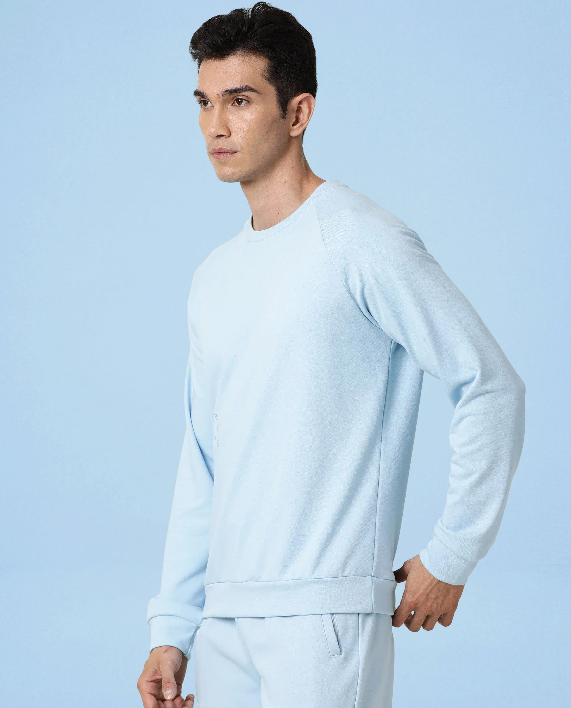 Rare Rabbit Articale Men's Arum Clear Blue Cotton Fabric Full Sleeves Solid Sweatshirt - Image 3