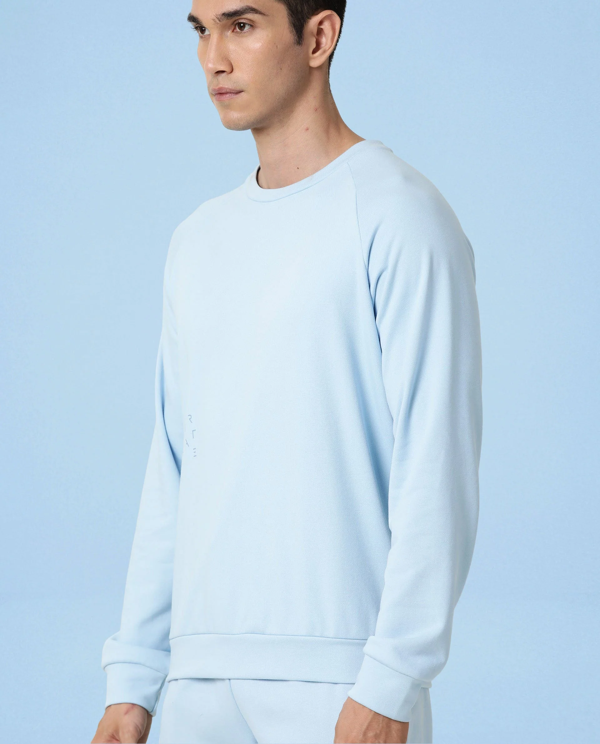 Rare Rabbit Articale Men's Arum Clear Blue Cotton Fabric Full Sleeves Solid Sweatshirt - Image 5