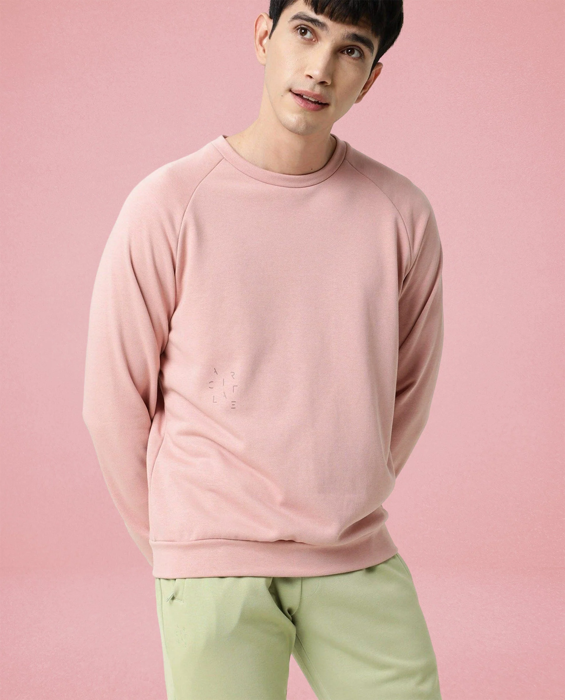 Rare Rabbit Articale Men's Arum Ash Rose Cotton Fabric Full Sleeves Solid Sweatshirt - Image 5