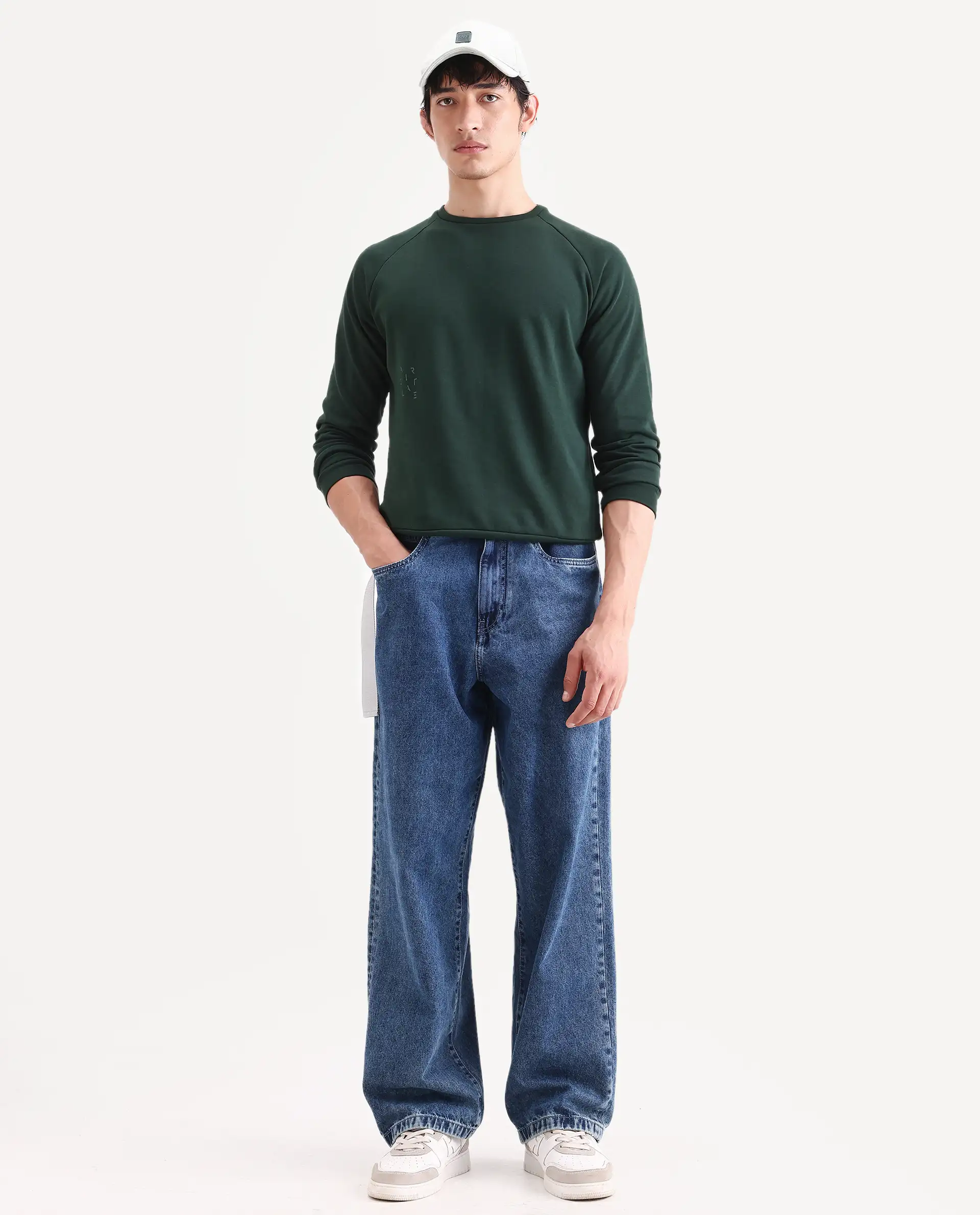 Rare Rabbit Articale Men's Arum Mountain Green Cotton Fabric Full Sleeves Solid Sweatshirt - Image 2