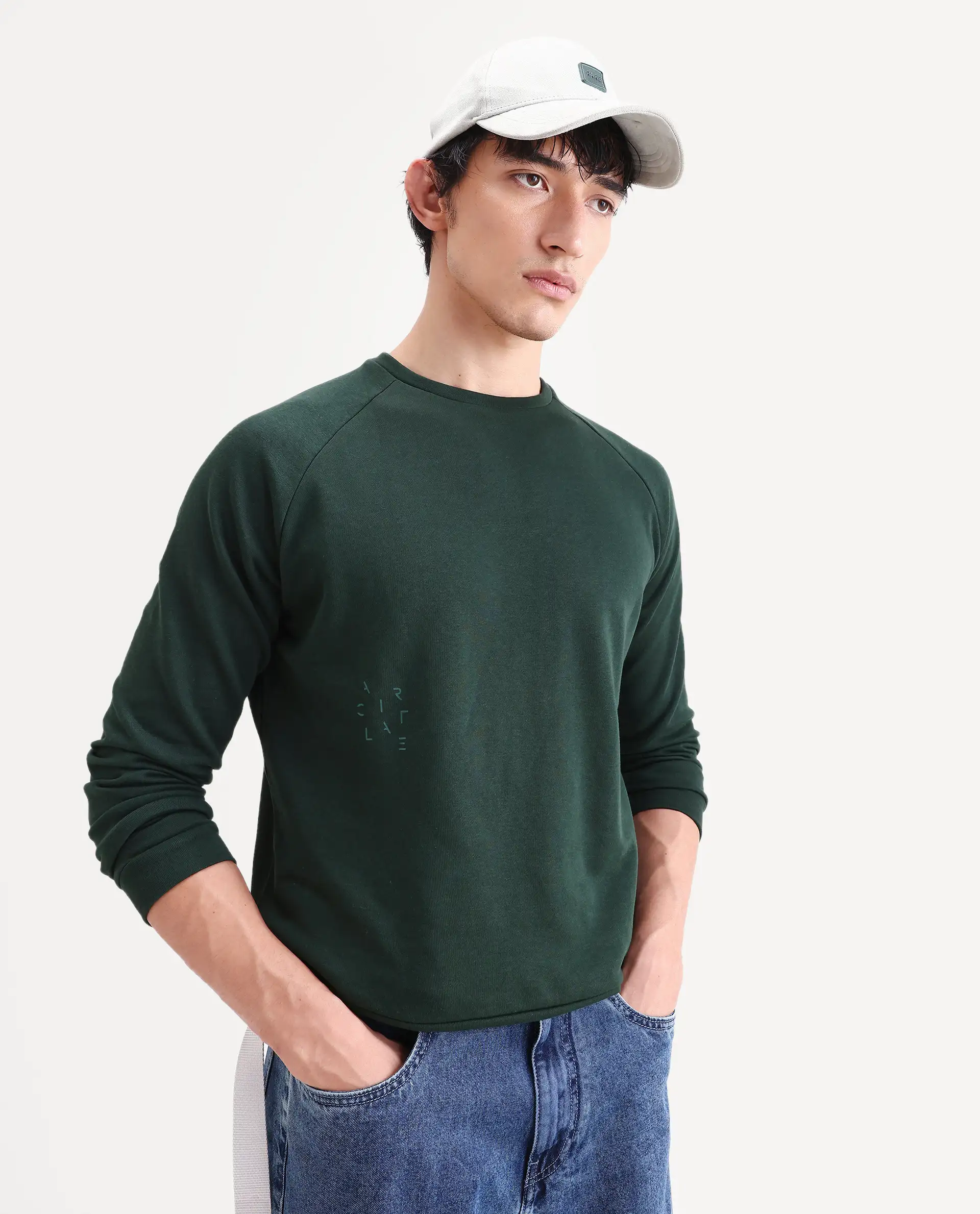 Rare Rabbit Articale Men's Arum Mountain Green Cotton Fabric Full Sleeves Solid Sweatshirt - Image 3