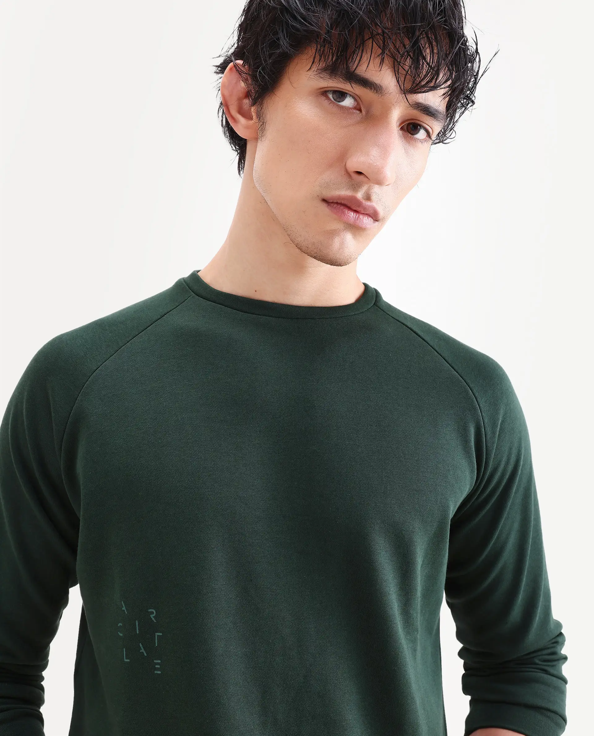 Rare Rabbit Articale Men's Arum Mountain Green Cotton Fabric Full Sleeves Solid Sweatshirt - Image 5