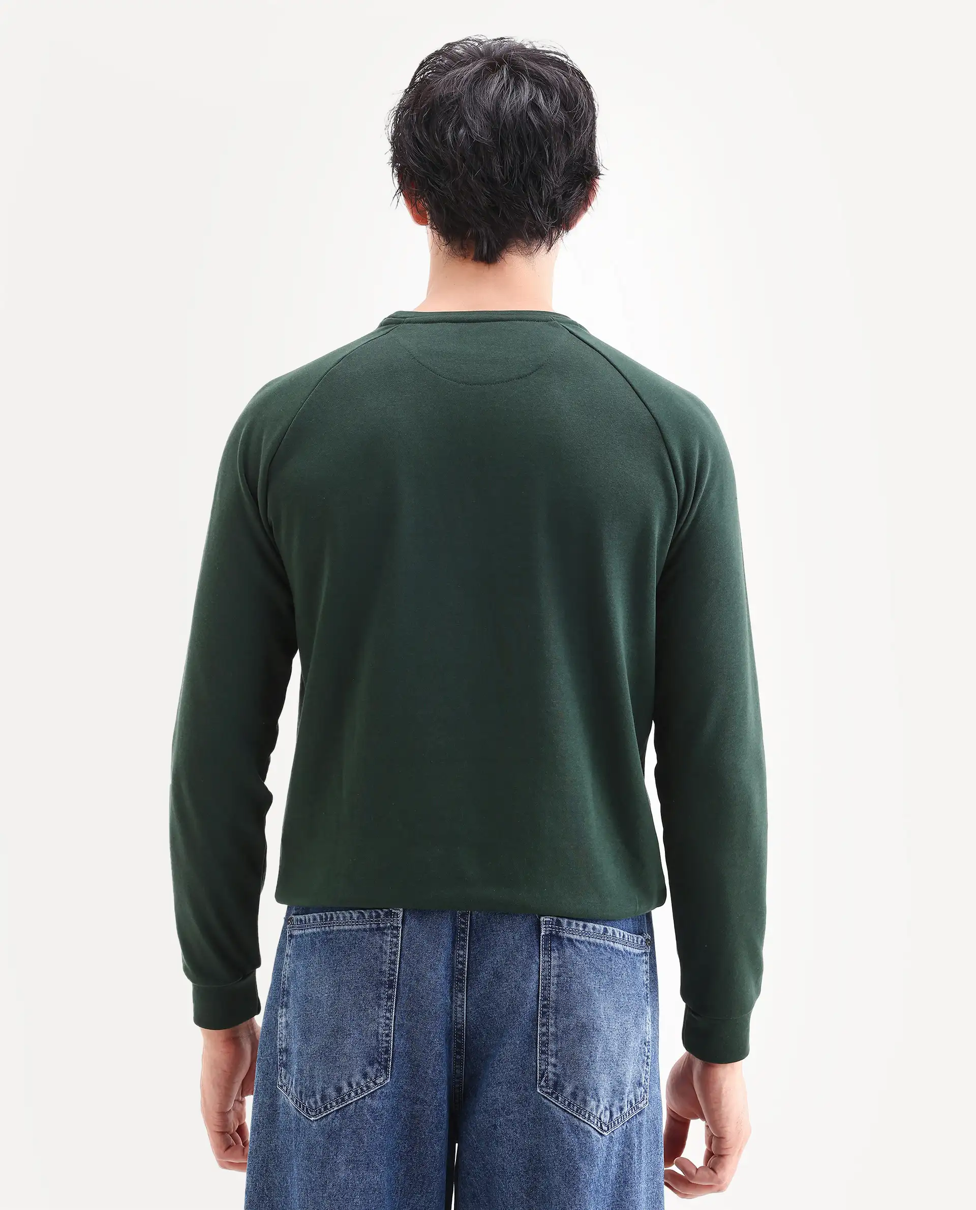 Rare Rabbit Articale Men's Arum Mountain Green Cotton Fabric Full Sleeves Solid Sweatshirt - Image 8