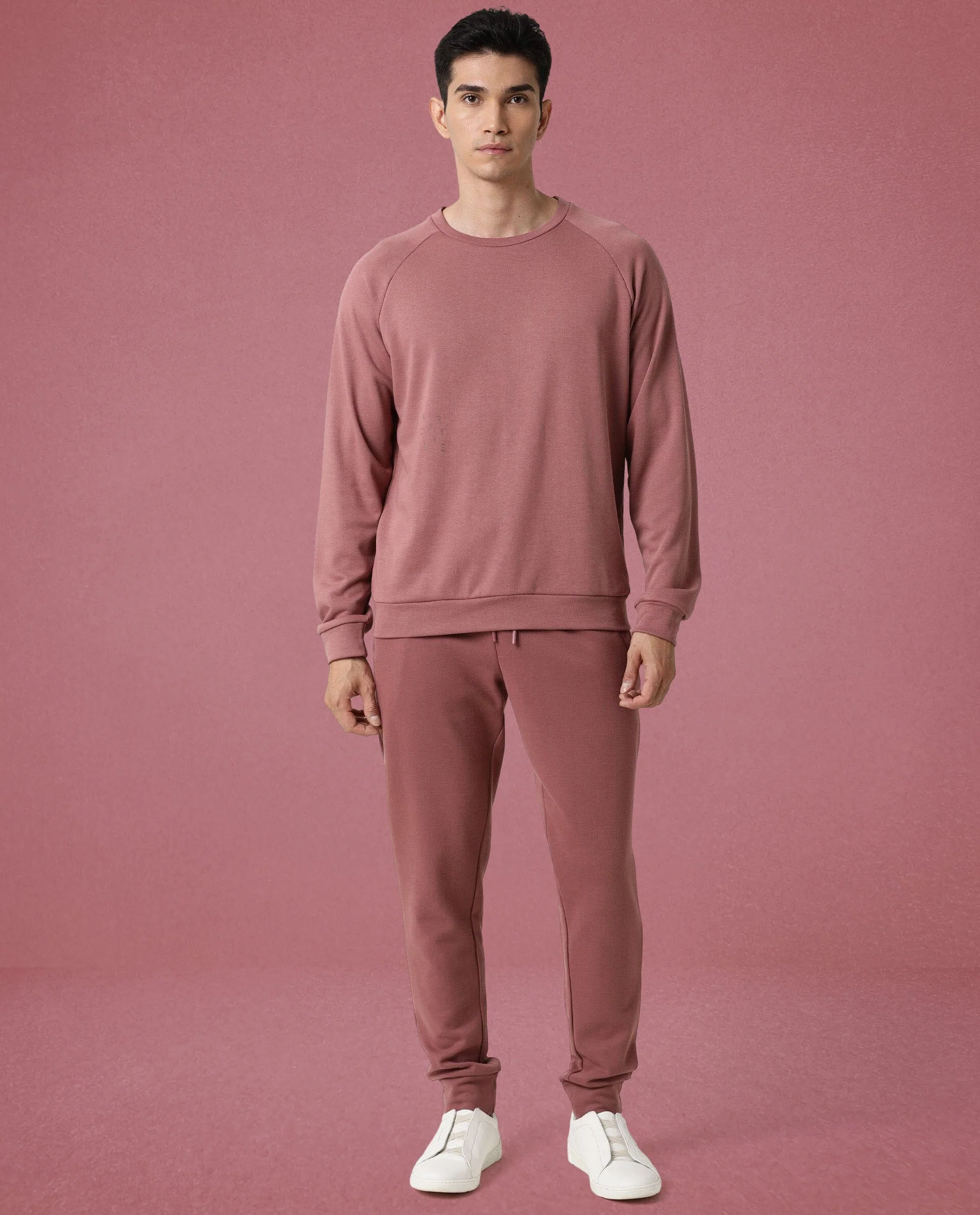 Rare Rabbit Articale Men's Arum Clay Pink Cotton Fabric Full Sleeves Solid Sweatshirt - Image 3
