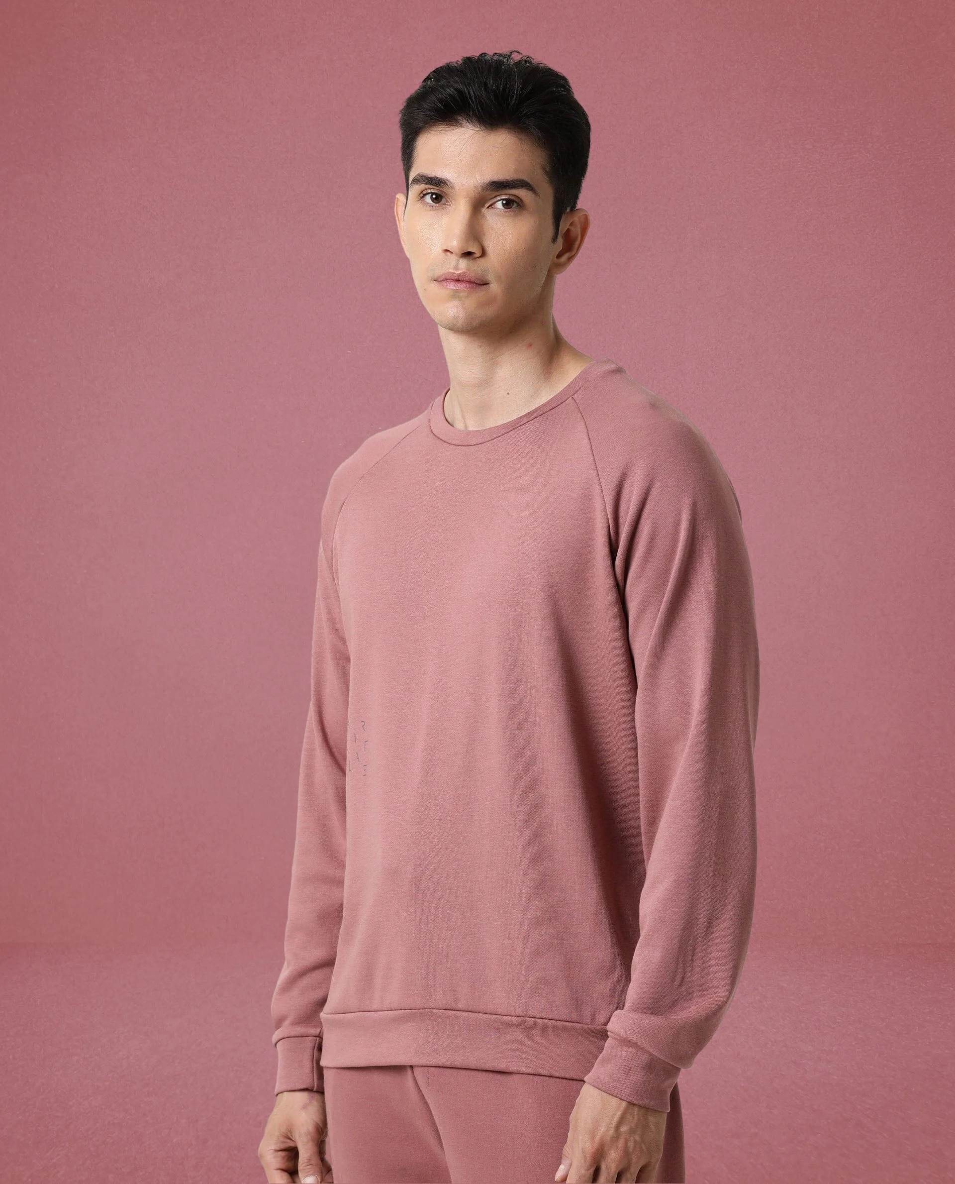 Rare Rabbit Articale Men's Arum Clay Pink Cotton Fabric Full Sleeves Solid Sweatshirt - Image 4