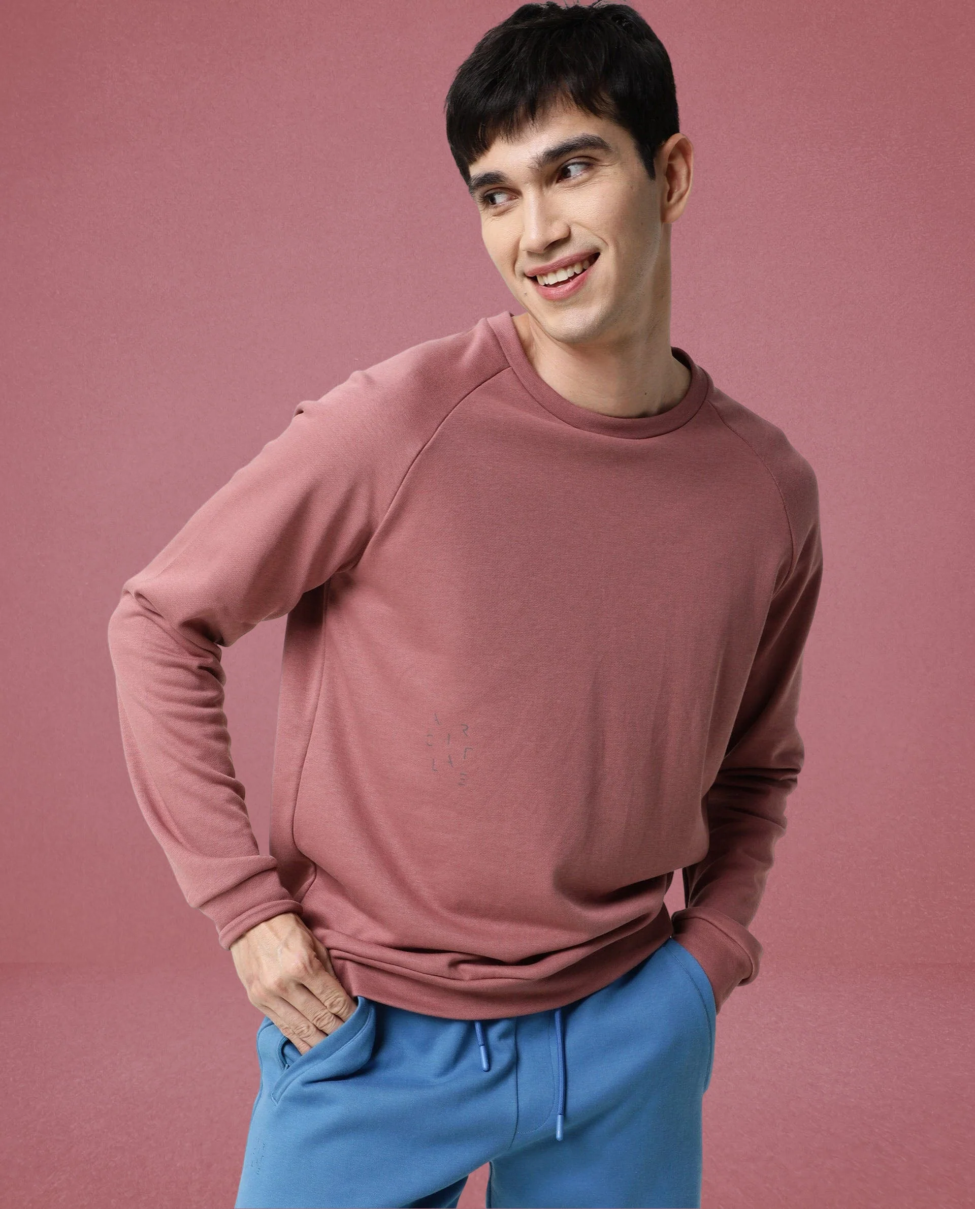 Rare Rabbit Articale Men's Arum Clay Pink Cotton Fabric Full Sleeves Solid Sweatshirt - Image 5