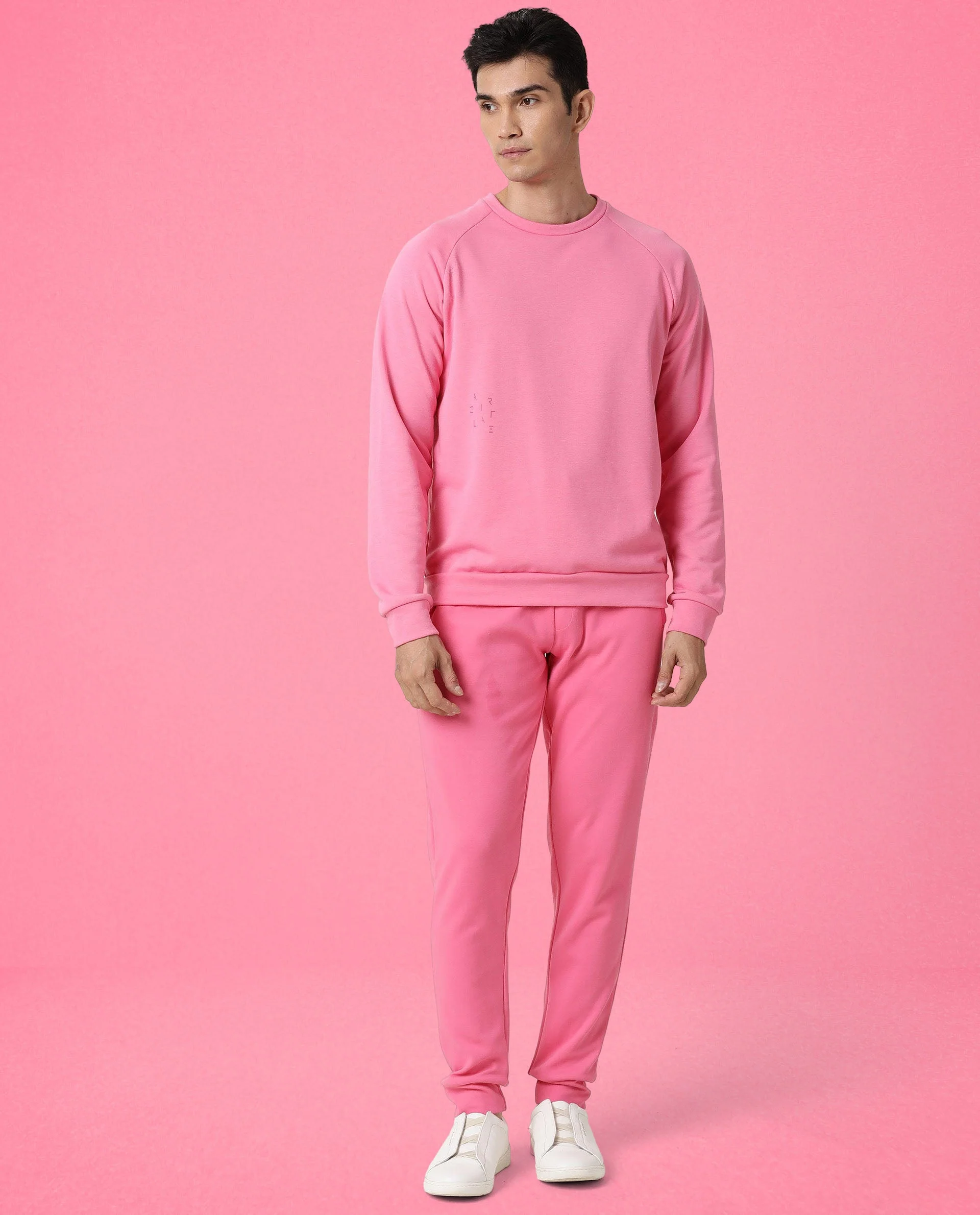 Rare Rabbit Articale Men's Arum Flame Pink Cotton Fabric Full Sleeves Solid Sweatshirt - Image 2