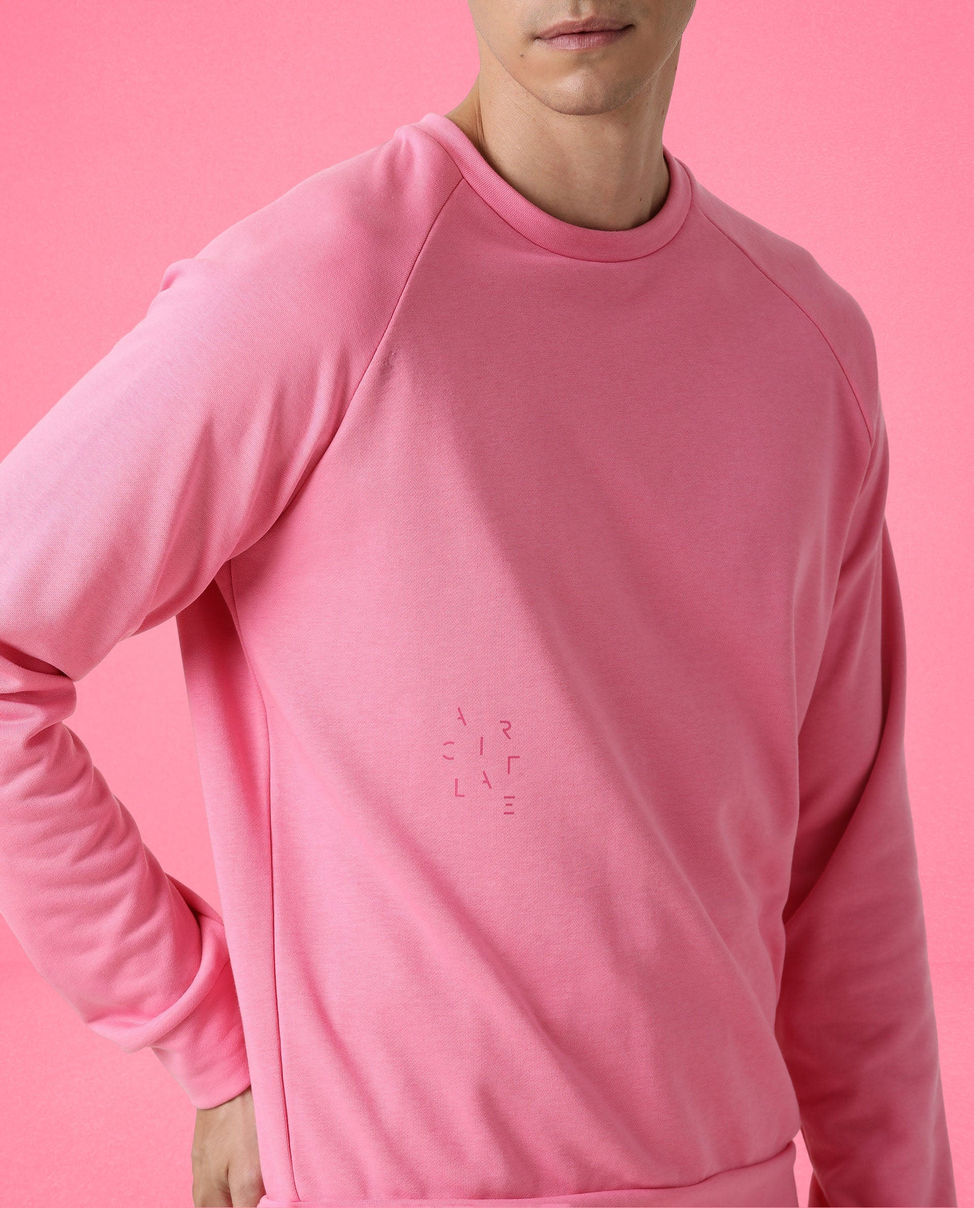 Rare Rabbit Articale Men's Arum Flame Pink Cotton Fabric Full Sleeves Solid Sweatshirt - Image 3