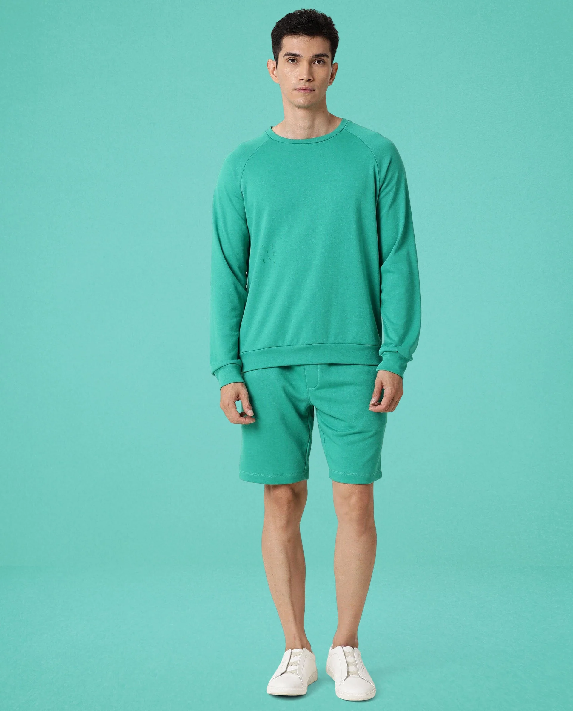 Rare Rabbit Articale Men's Arum Emerald Green Cotton Fabric Full Sleeves Solid Sweatshirt - Image 3