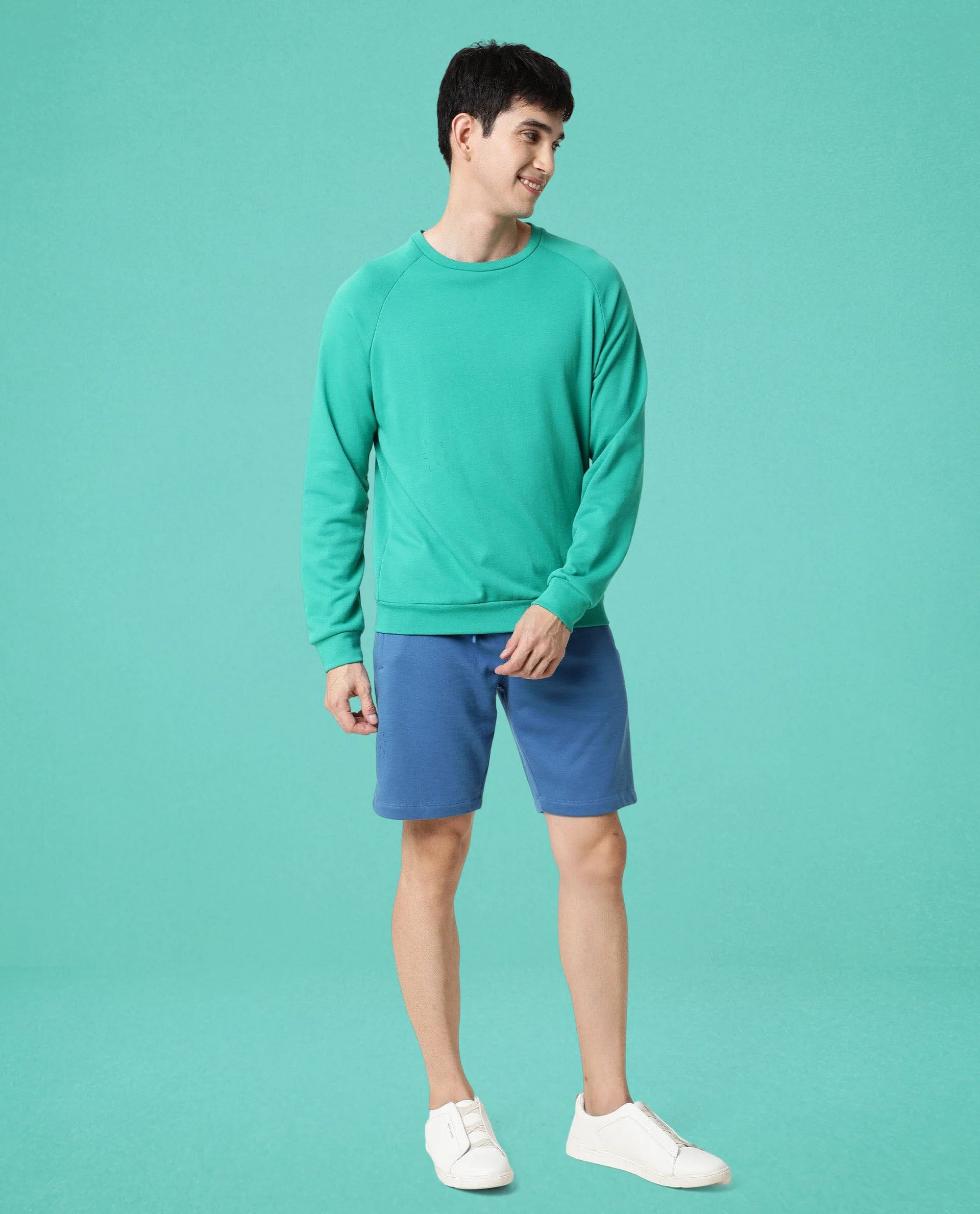 Rare Rabbit Articale Men's Arum Emerald Green Cotton Fabric Full Sleeves Solid Sweatshirt - Image 4