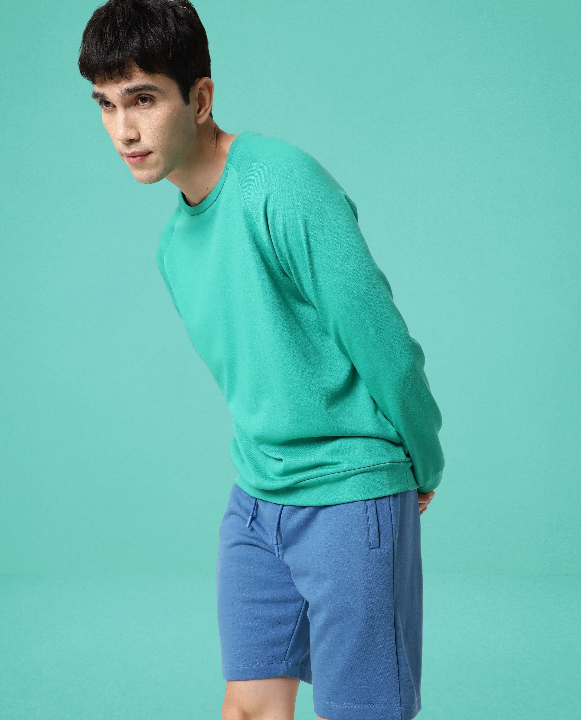 Rare Rabbit Articale Men's Arum Emerald Green Cotton Fabric Full Sleeves Solid Sweatshirt - Image 5