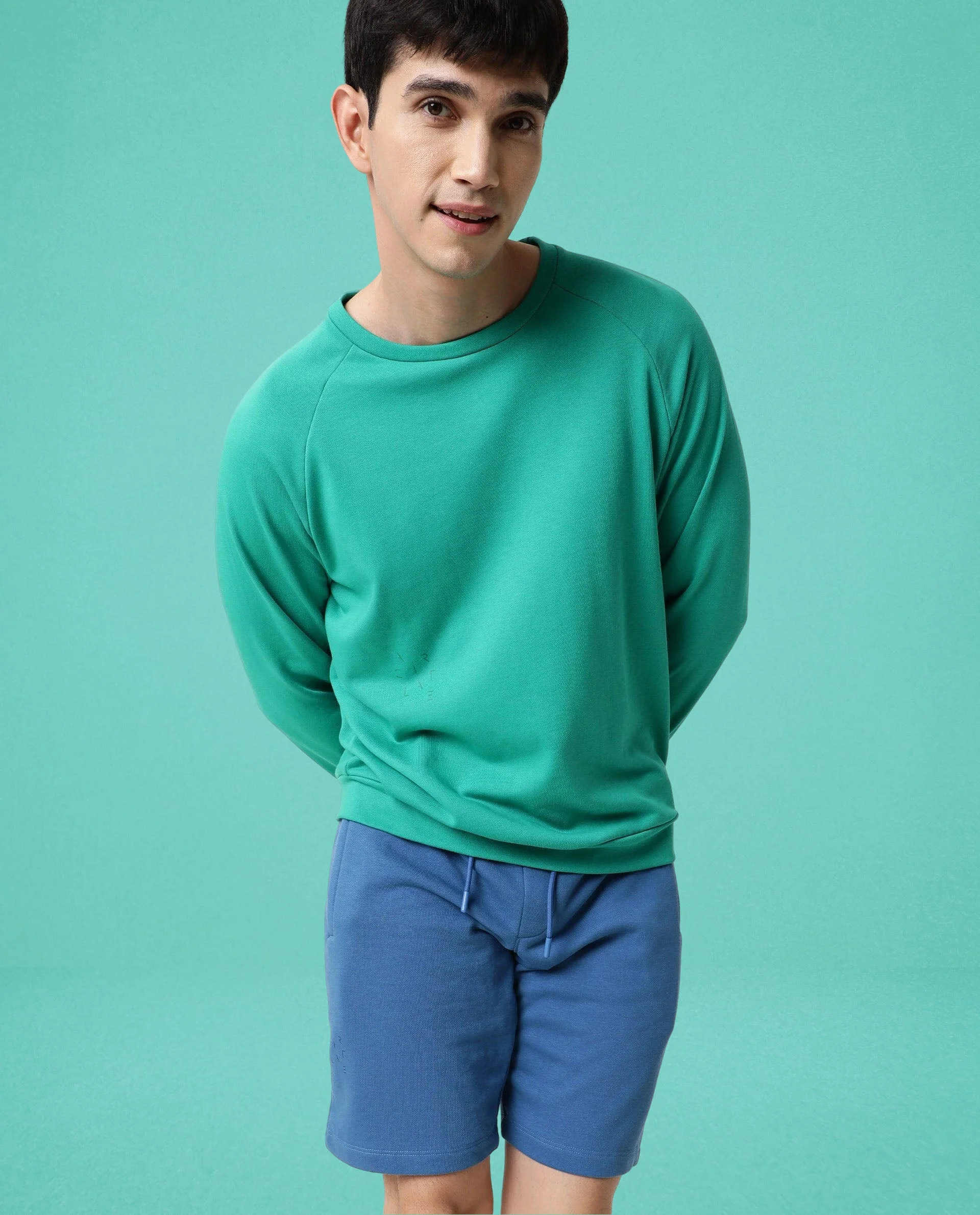 Rare Rabbit Articale Men's Arum Emerald Green Cotton Fabric Full Sleeves Solid Sweatshirt - Image 7