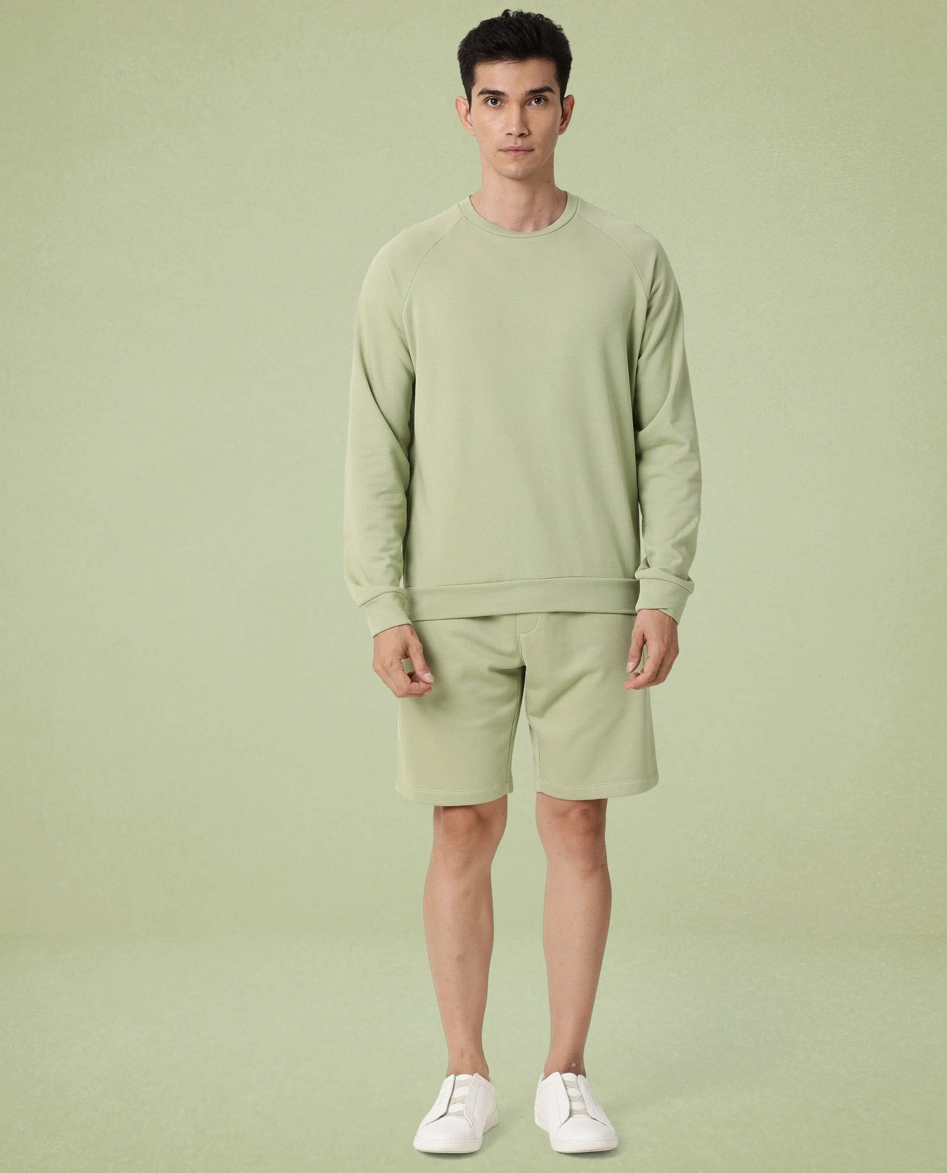 Rare Rabbit Articale Men's Arum Cardamom Green Cotton Fabric Full Sleeves Solid Sweatshirt - Image 3