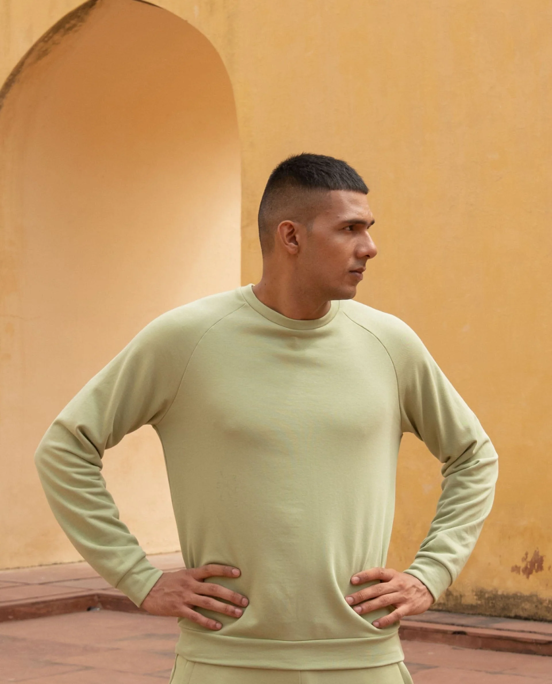 Rare Rabbit Articale Men's Arum Cardamom Green Cotton Fabric Full Sleeves Solid Sweatshirt - Image 5