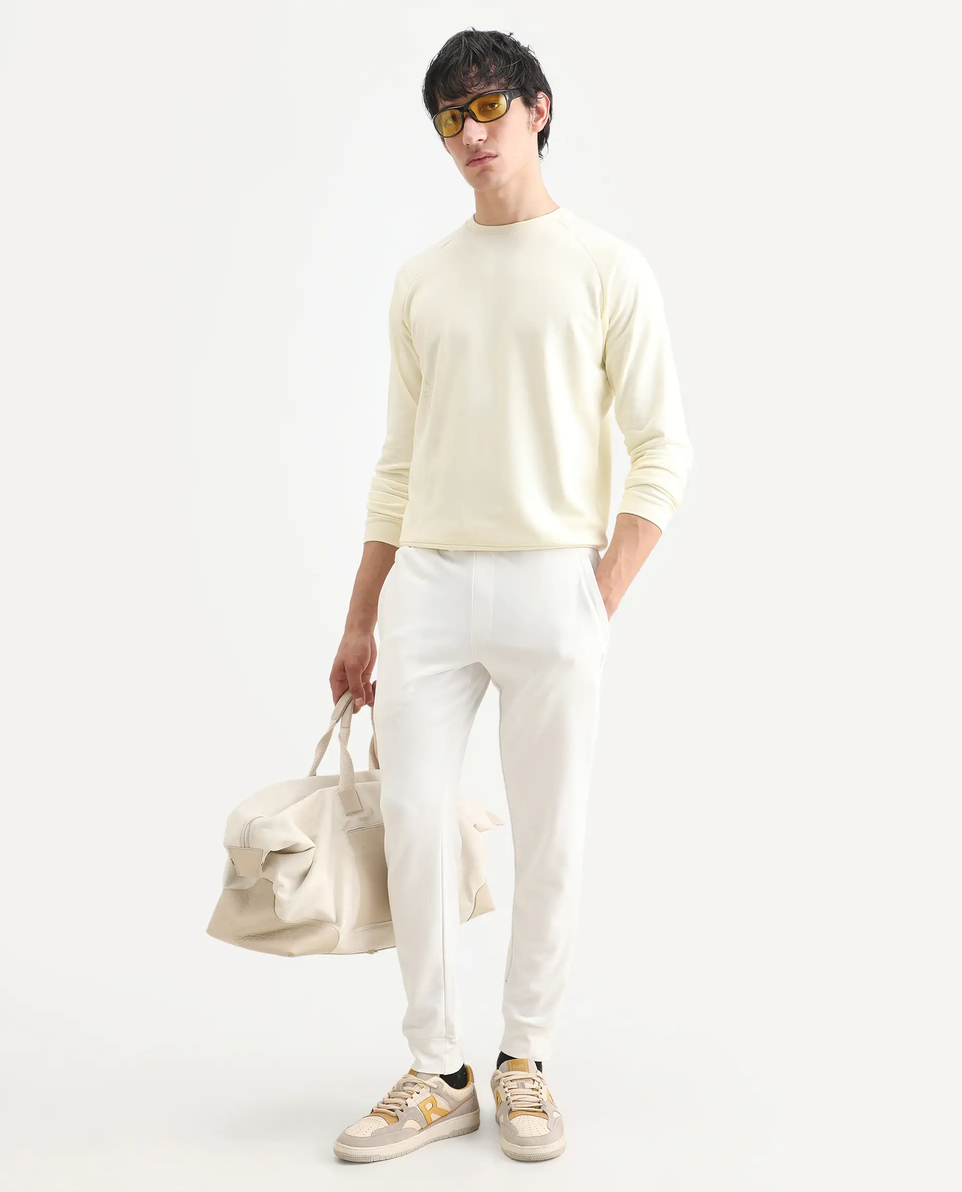 Rare Rabbit Articale Men's Arum Blonde Yellow Cotton Fabric Full Sleeves Solid Sweatshirt - Image 2