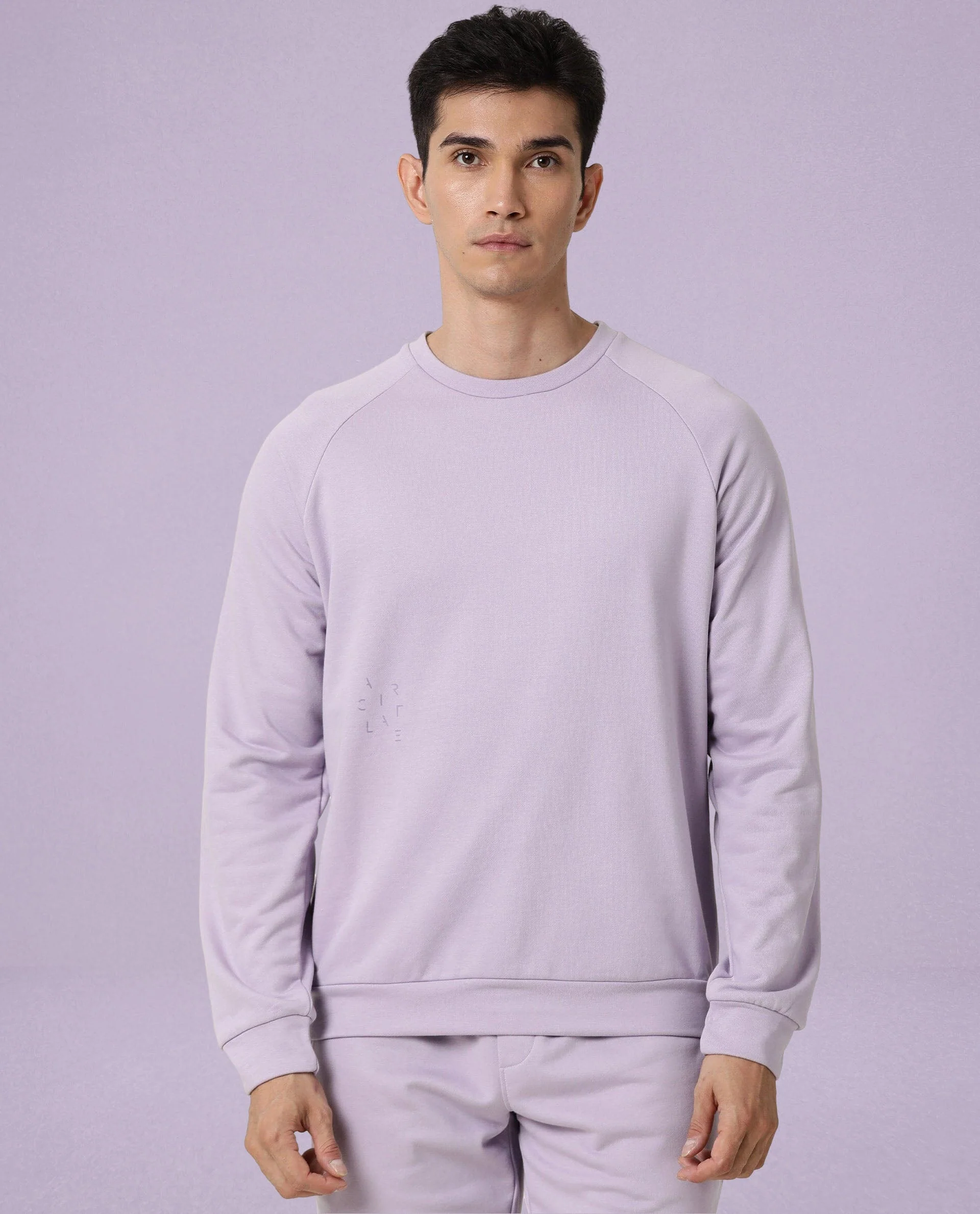 Rare Rabbit Articale Men's Arum Powder Lilac Cotton Fabric Full Sleeves Solid Sweatshirt
