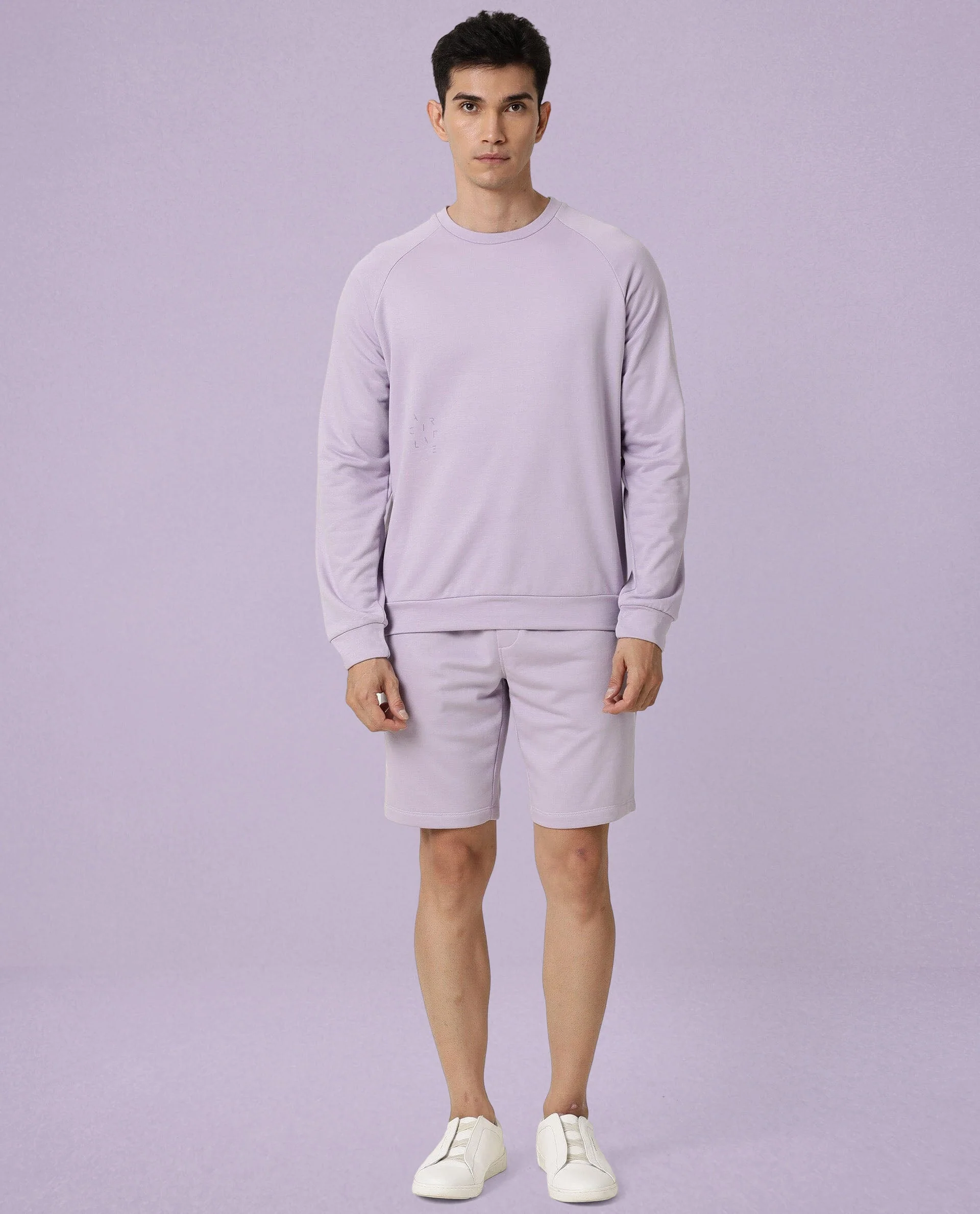 Rare Rabbit Articale Men's Arum Powder Lilac Cotton Fabric Full Sleeves Solid Sweatshirt - Image 3