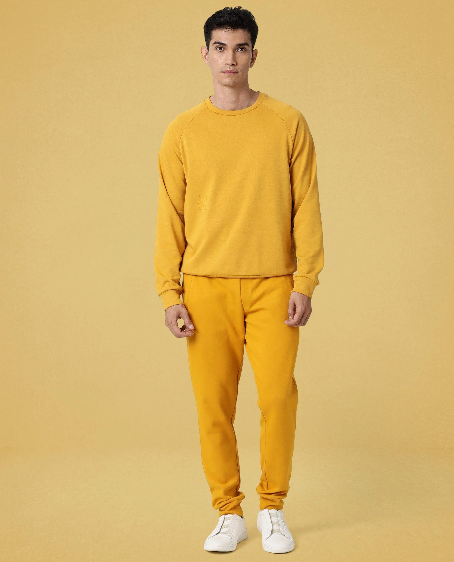 Rare Rabbit Articale Men's Arum French Mustard Cotton Fabric Full Sleeves Solid Sweatshirt - Image 3