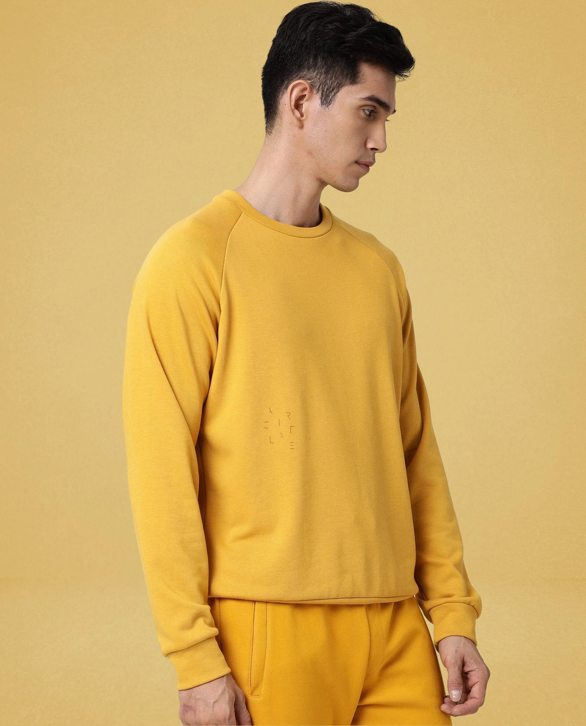 Rare Rabbit Articale Men's Arum French Mustard Cotton Fabric Full Sleeves Solid Sweatshirt - Image 4